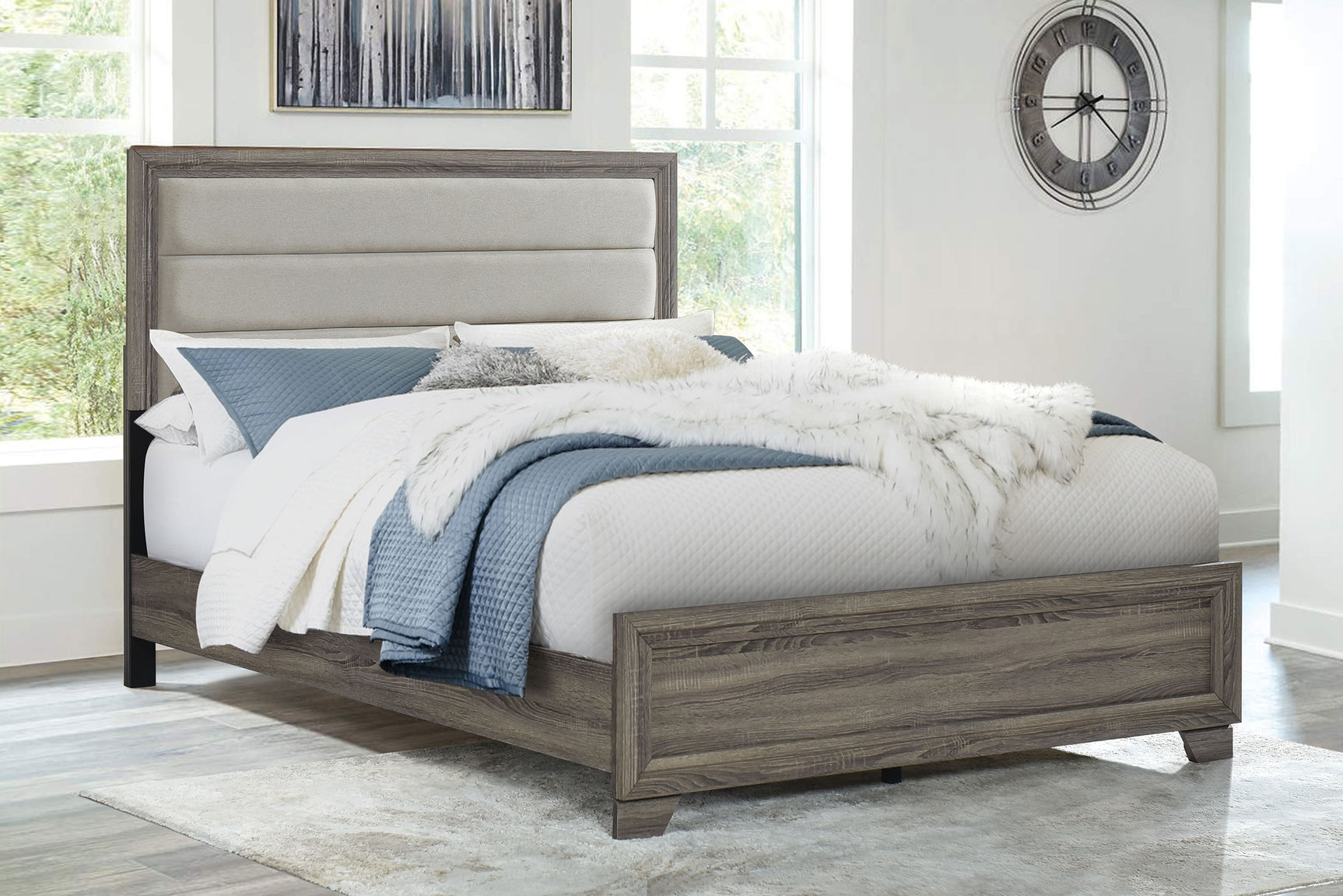 Wright 52-inch Upholstered Queen Bed Brown Oak - Tampa Furniture Outlet