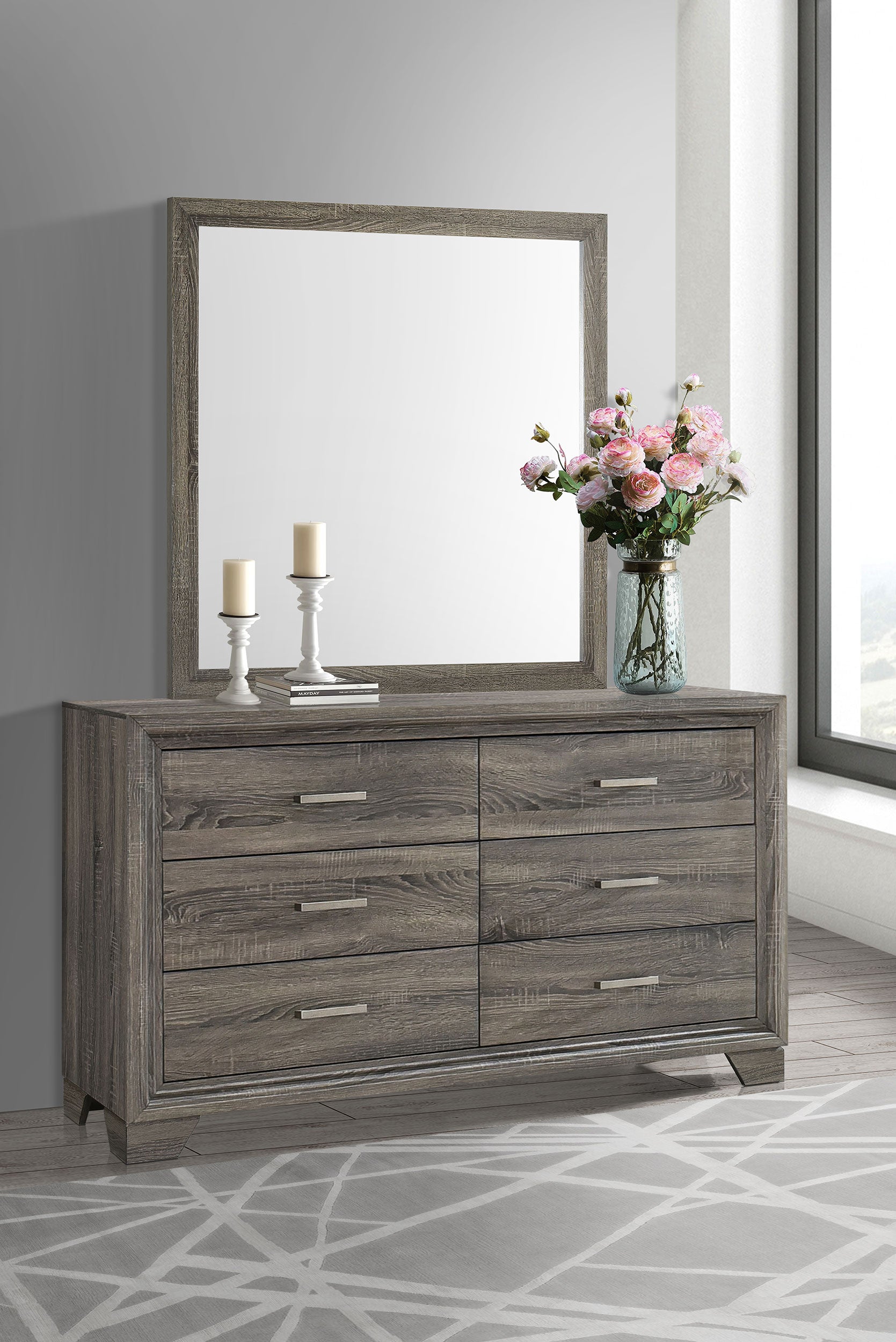 Wright 6-drawer Dresser and Mirror Brown Oak - Tampa Furniture Outlet