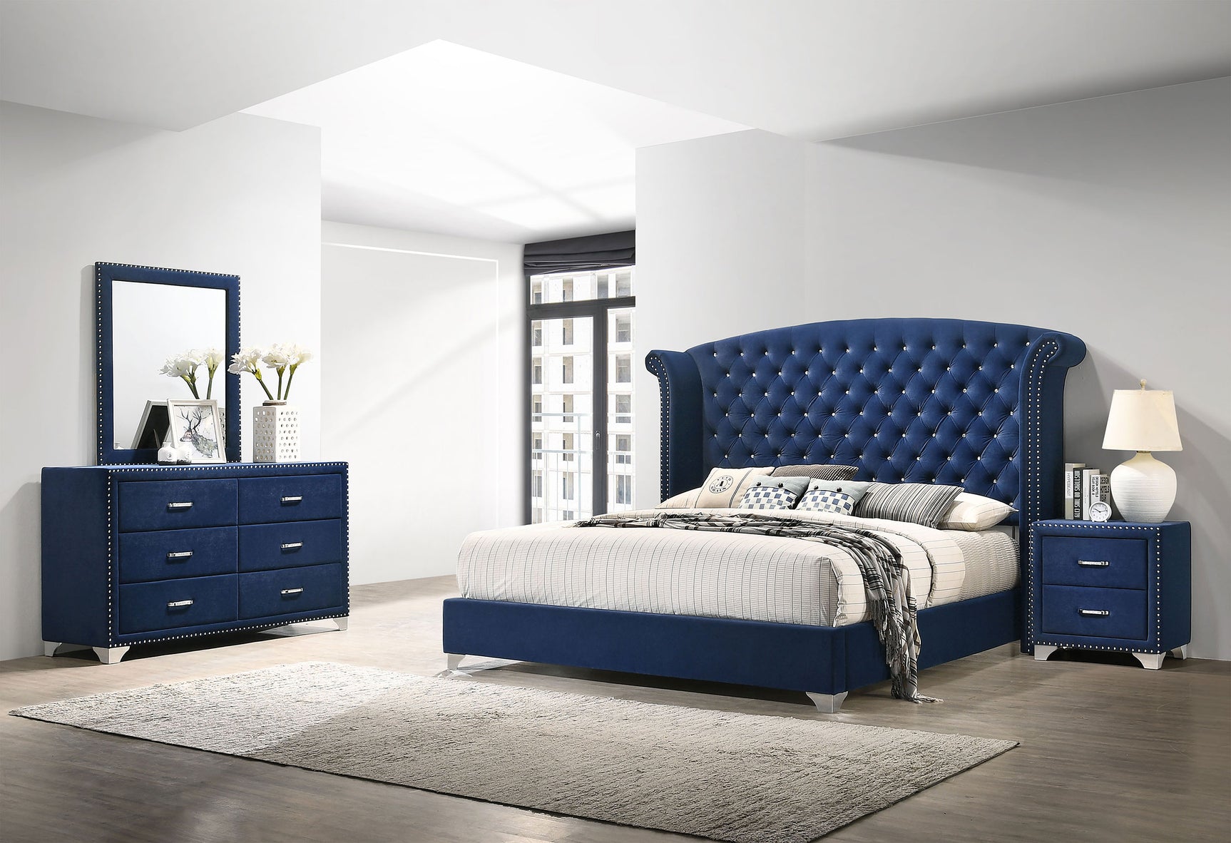 Tampa Furniture Outlet - Coaster - Melody 4-piece Eastern King Bedroom Set Pacific Blue - 223371KE-S4