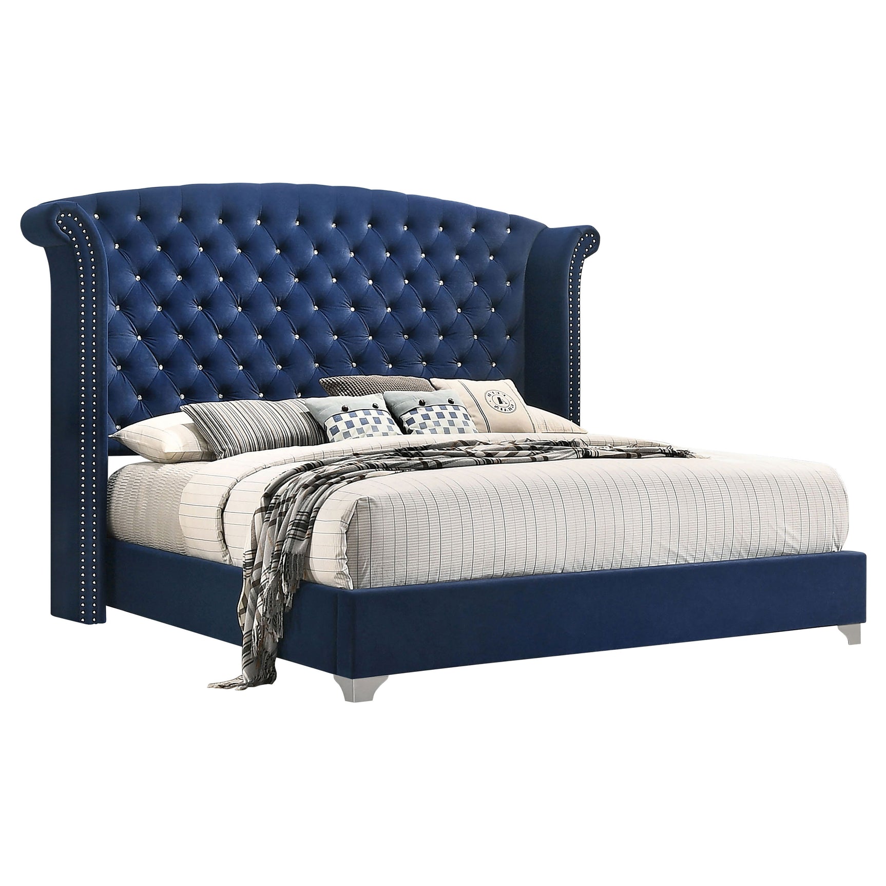 Tampa Furniture Outlet - Coaster - Melody Upholstered California King Wingback Bed Pacific Blue - 223371KW