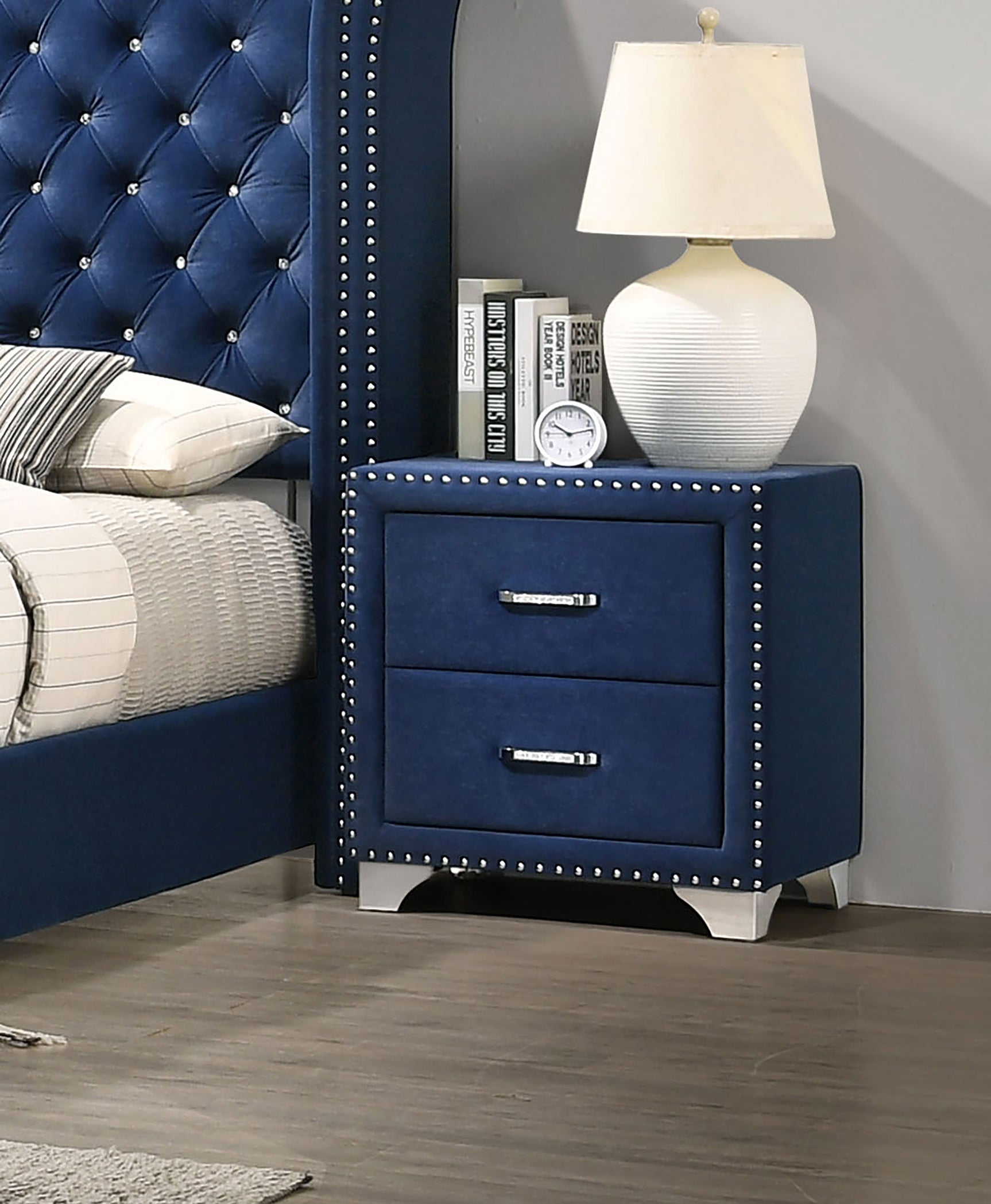 Melody Upholstered 2-drawer Nightstand Pacific Blue - Tampa Furniture Outlet
