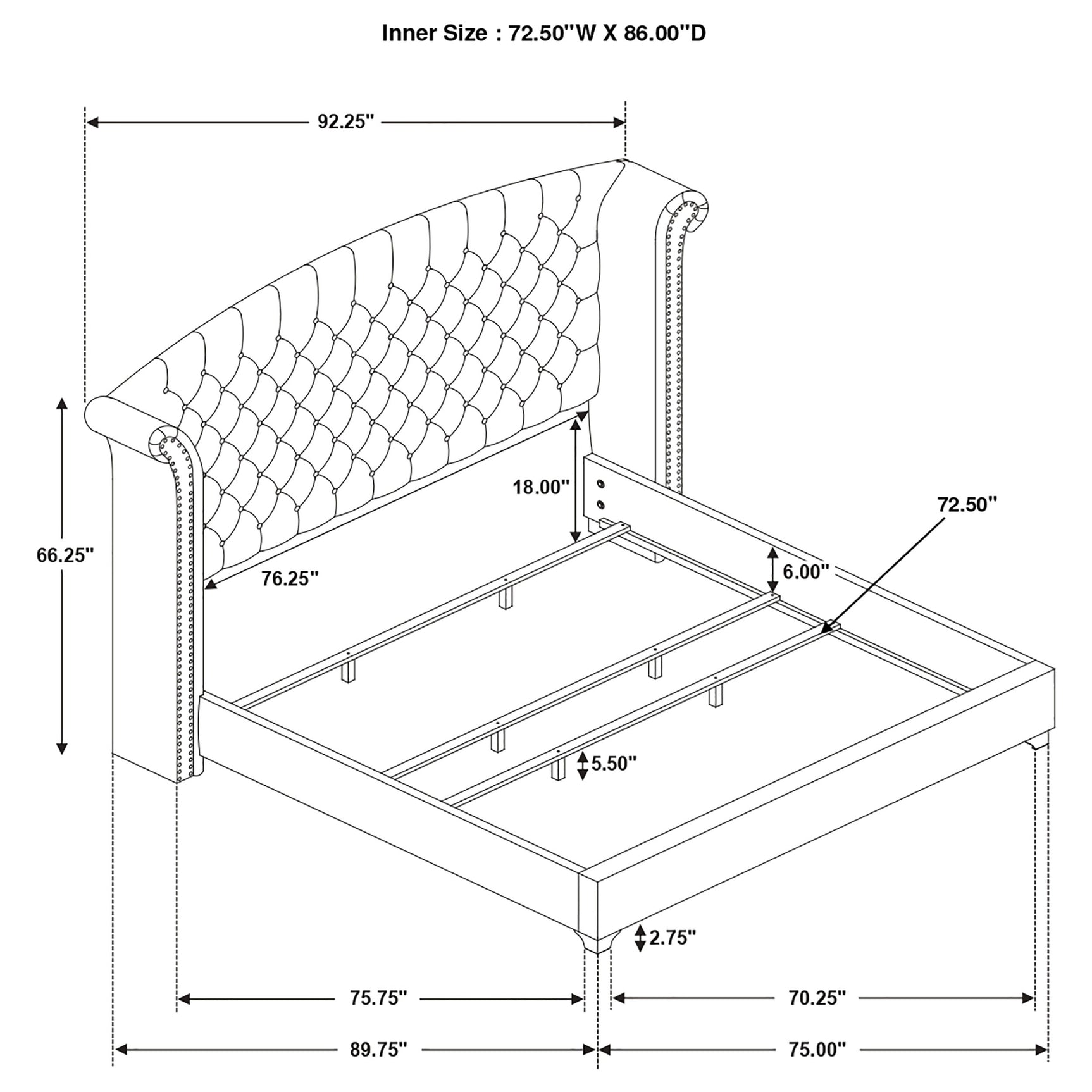 Melody Upholstered California King Wingback Bed Grey - Tampa Furniture Outlet