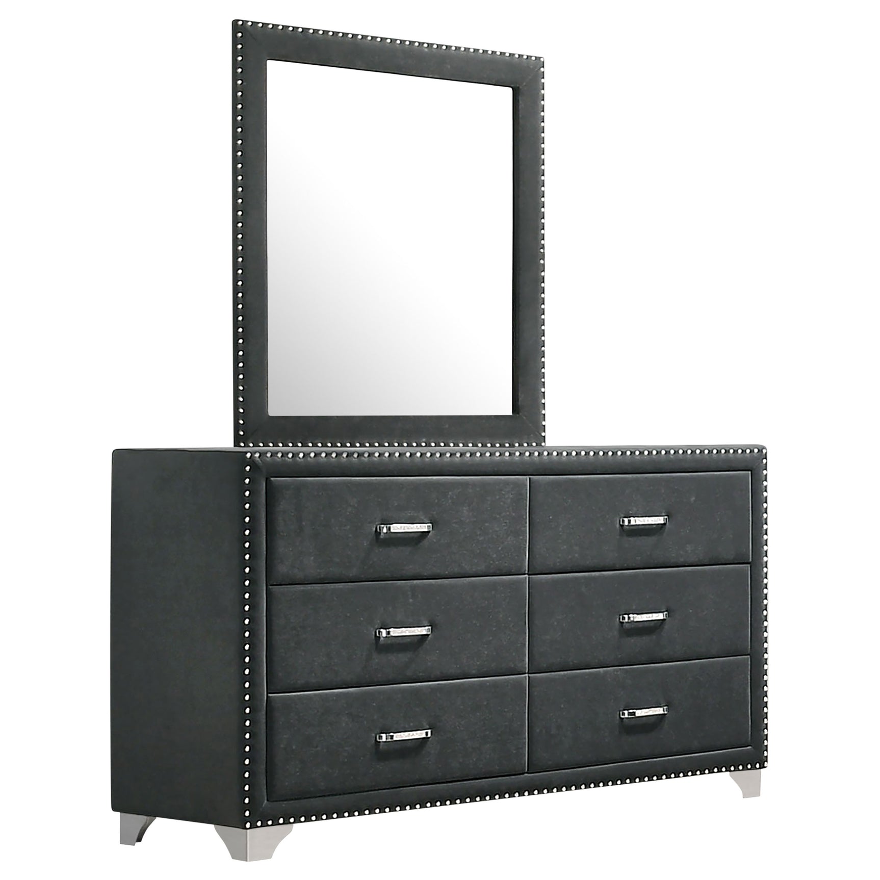 Tampa Furniture Outlet - Coaster - Melody 6-drawer Upholstered Dresser with Mirror Grey - 223383M
