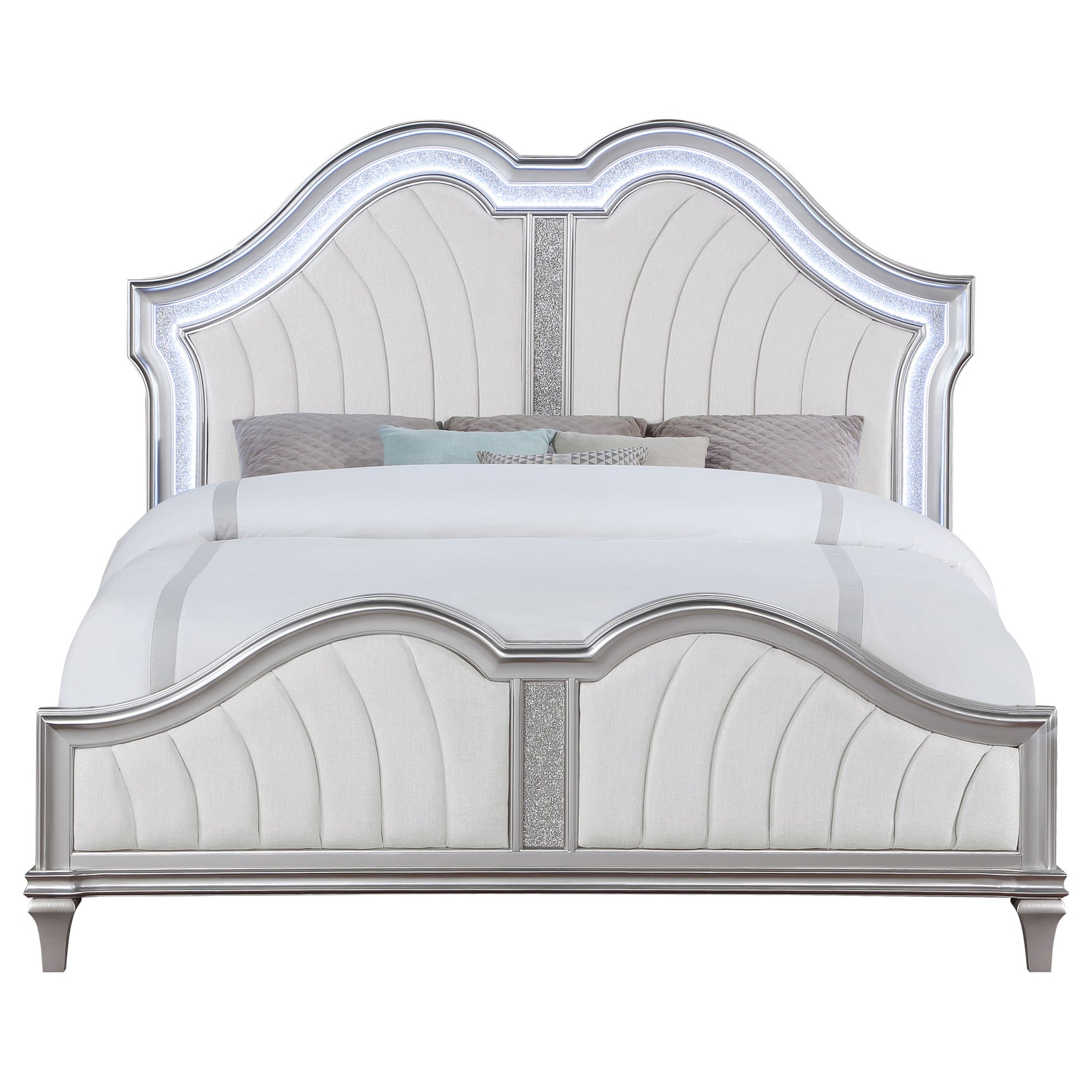 Evangeline Wood California King LED Panel Bed Silver Oak - Tampa Furniture Outlet