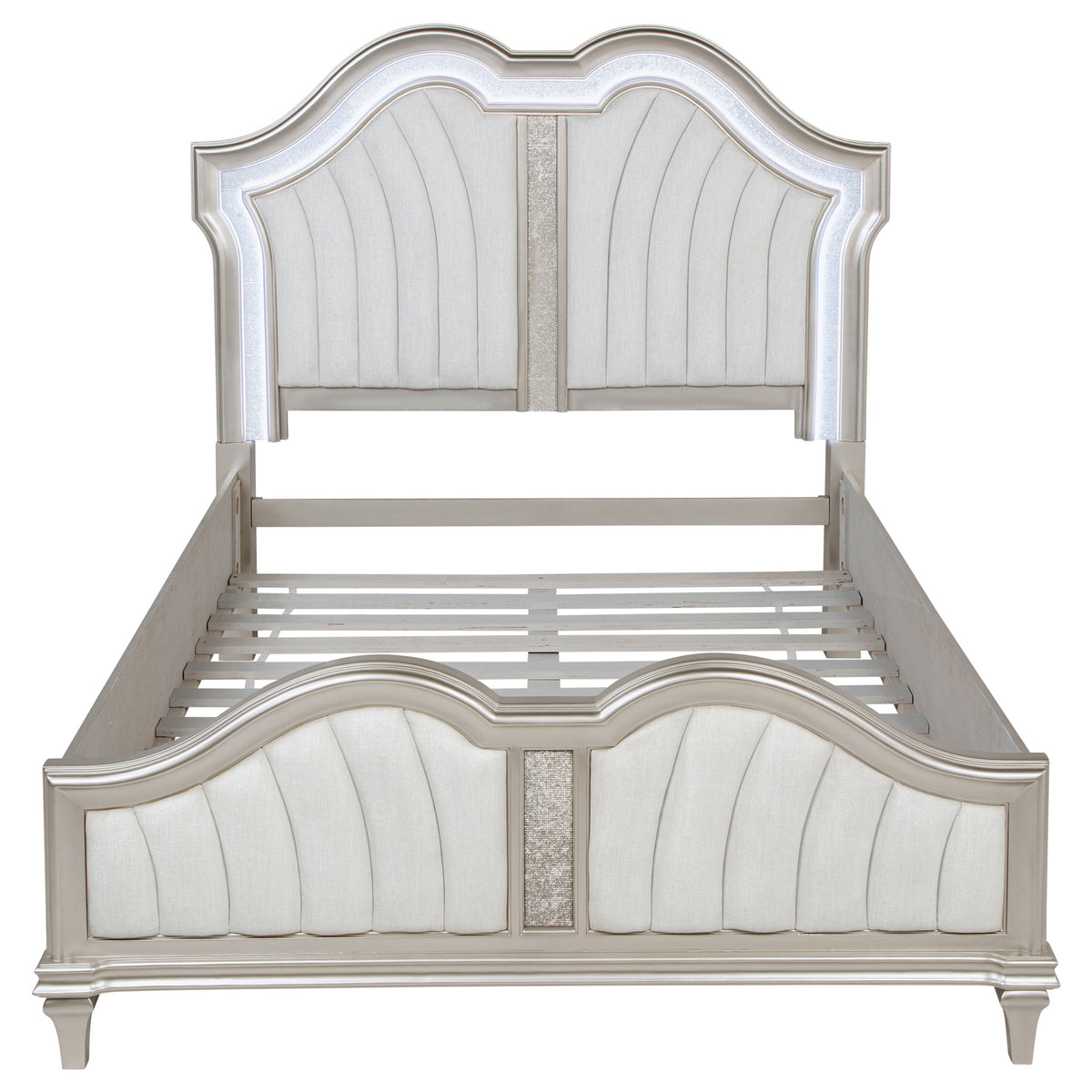Evangeline Wood Queen LED Panel Bed Silver Oak