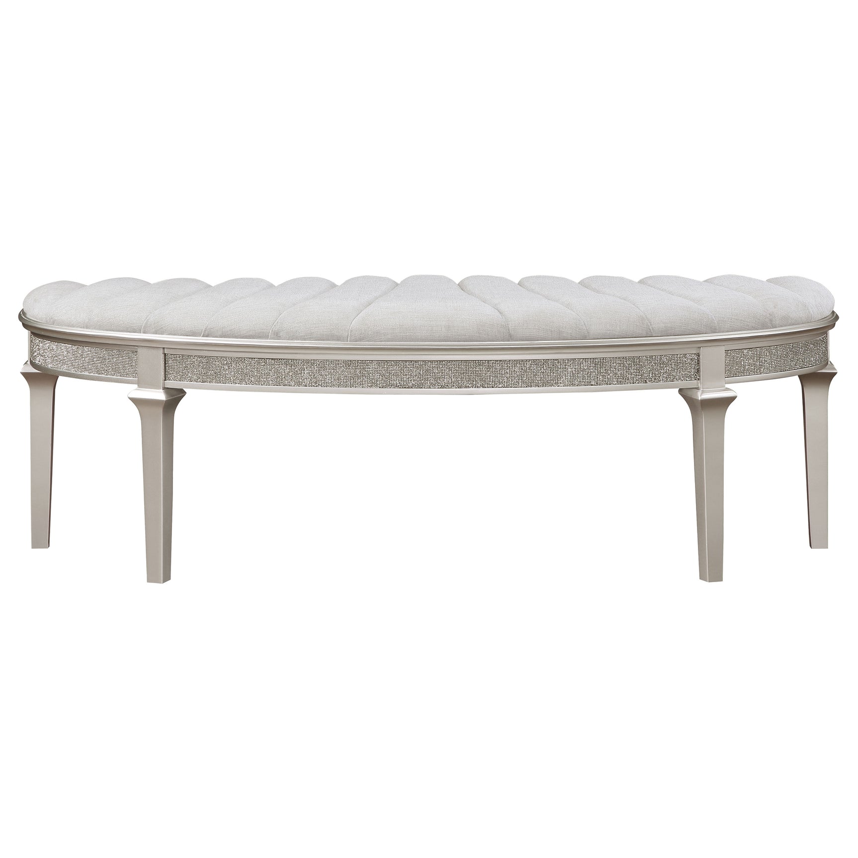 Evangeline Curved Fabric Upholstered Bench Silver Oak - Tampa Furniture Outlet