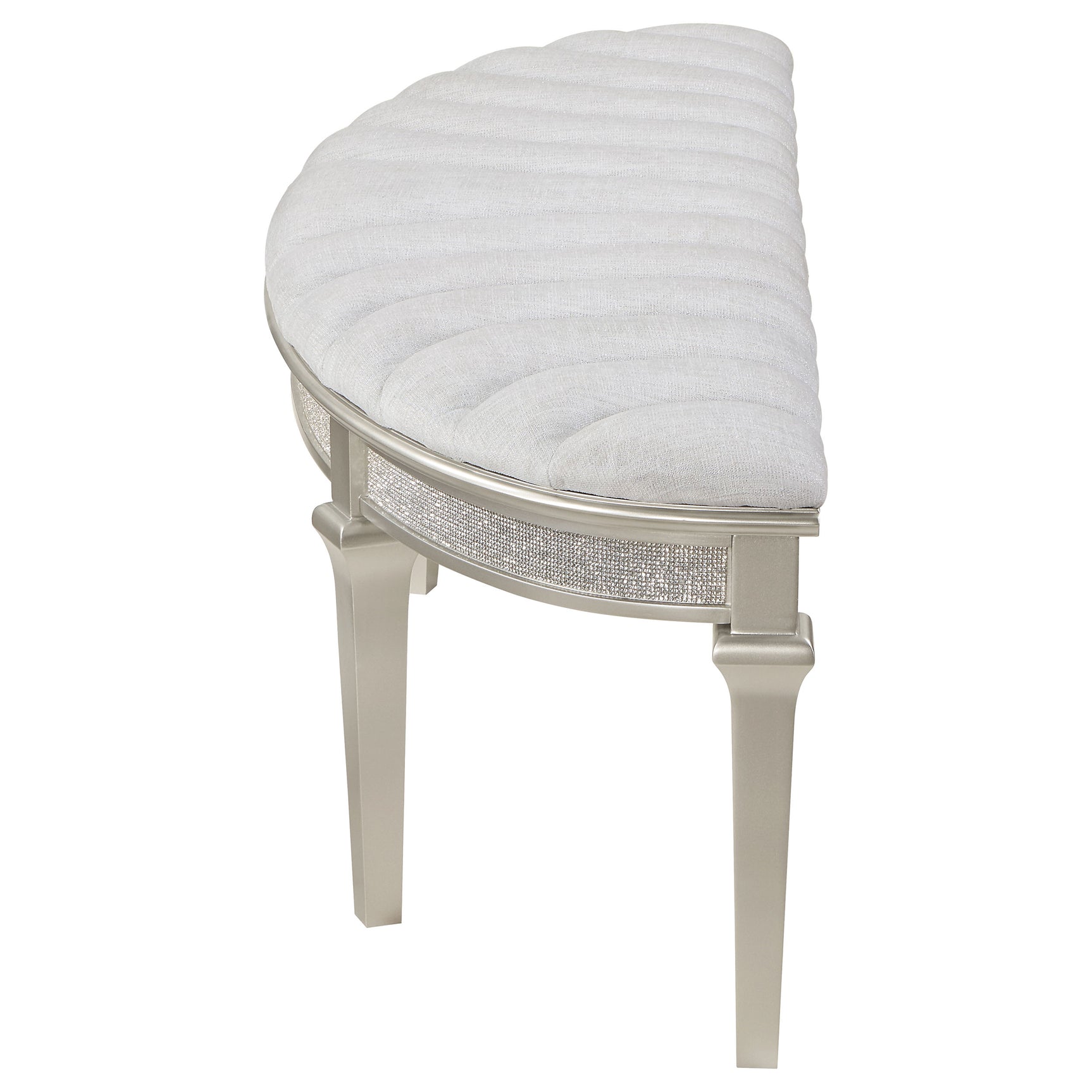 Evangeline Curved Fabric Upholstered Bench Silver Oak - Tampa Furniture Outlet