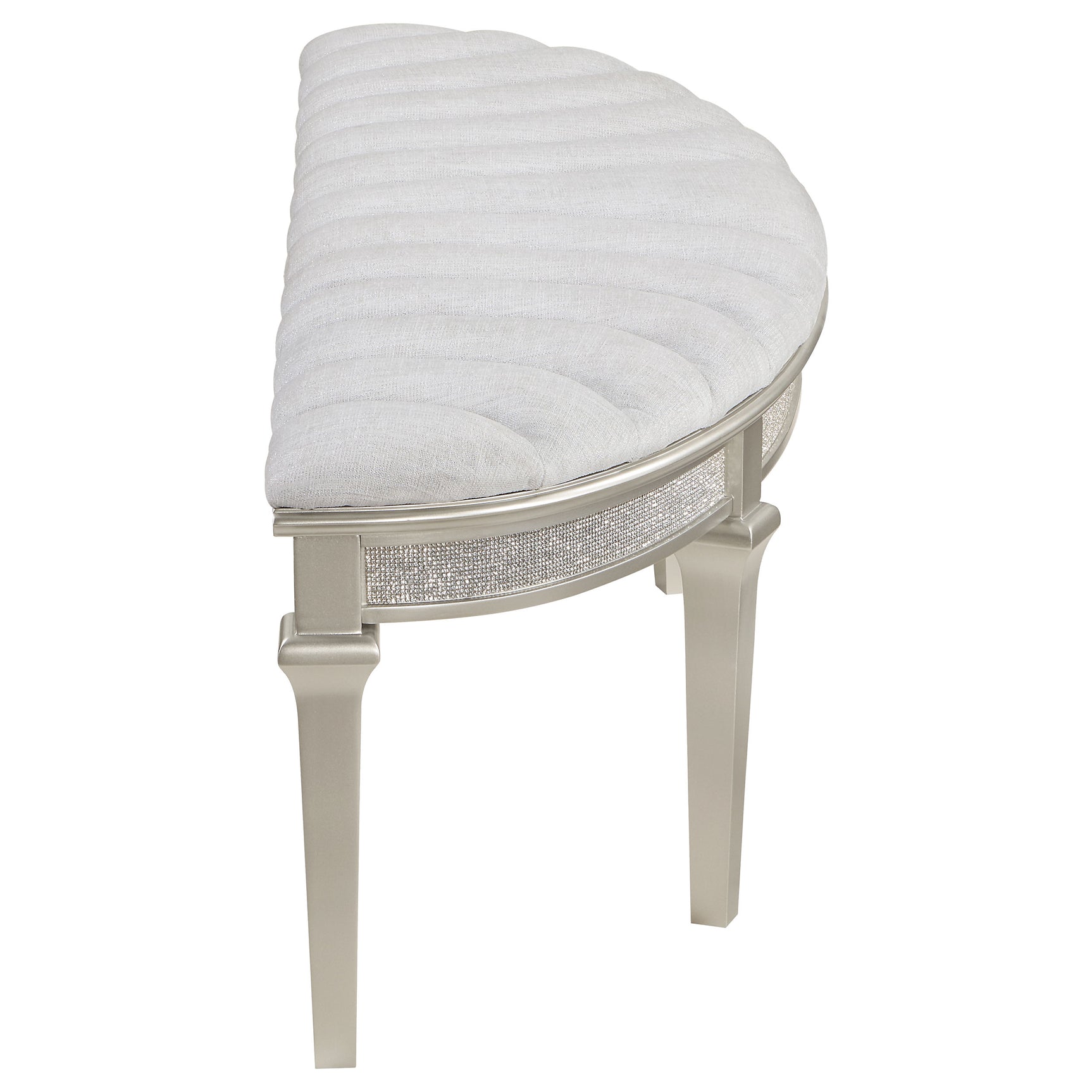 Evangeline Curved Fabric Upholstered Bench Silver Oak - Tampa Furniture Outlet