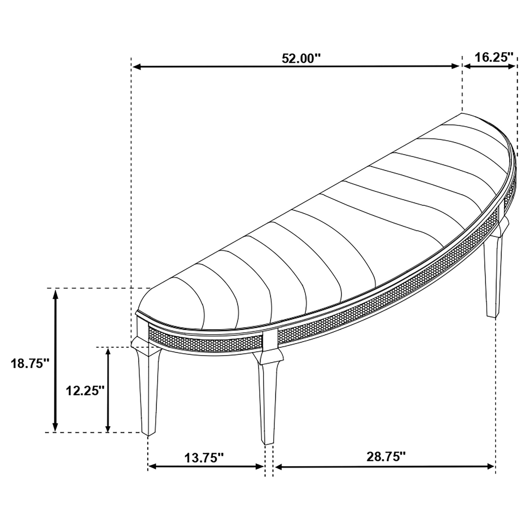 Evangeline Curved Fabric Upholstered Bench Silver Oak - Tampa Furniture Outlet