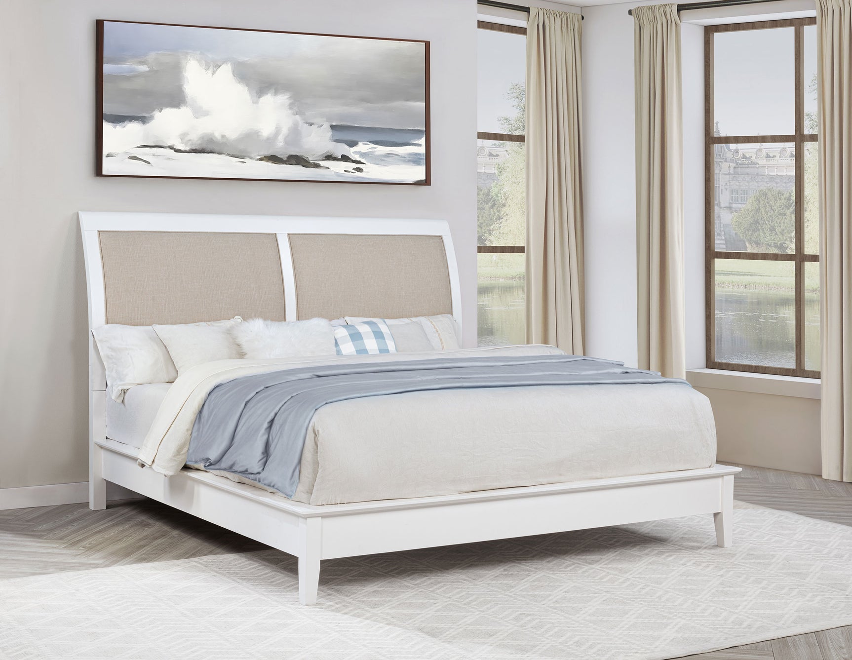 Bexhill 56-inch Upholstered Eastern King Panel Bed White - Tampa Furniture Outlet