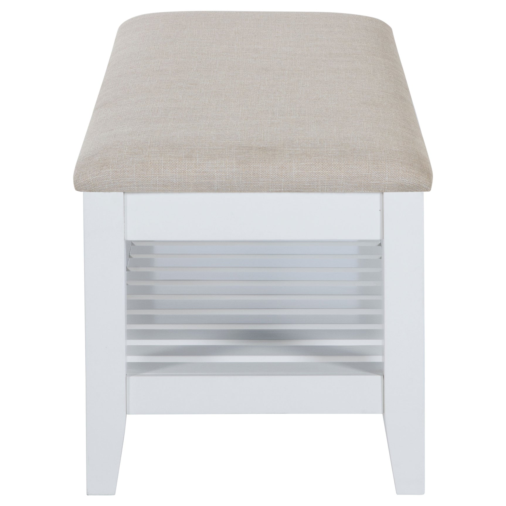 Bexhill Upholstered Rectangular Bench with Shelf White - Tampa Furniture Outlet