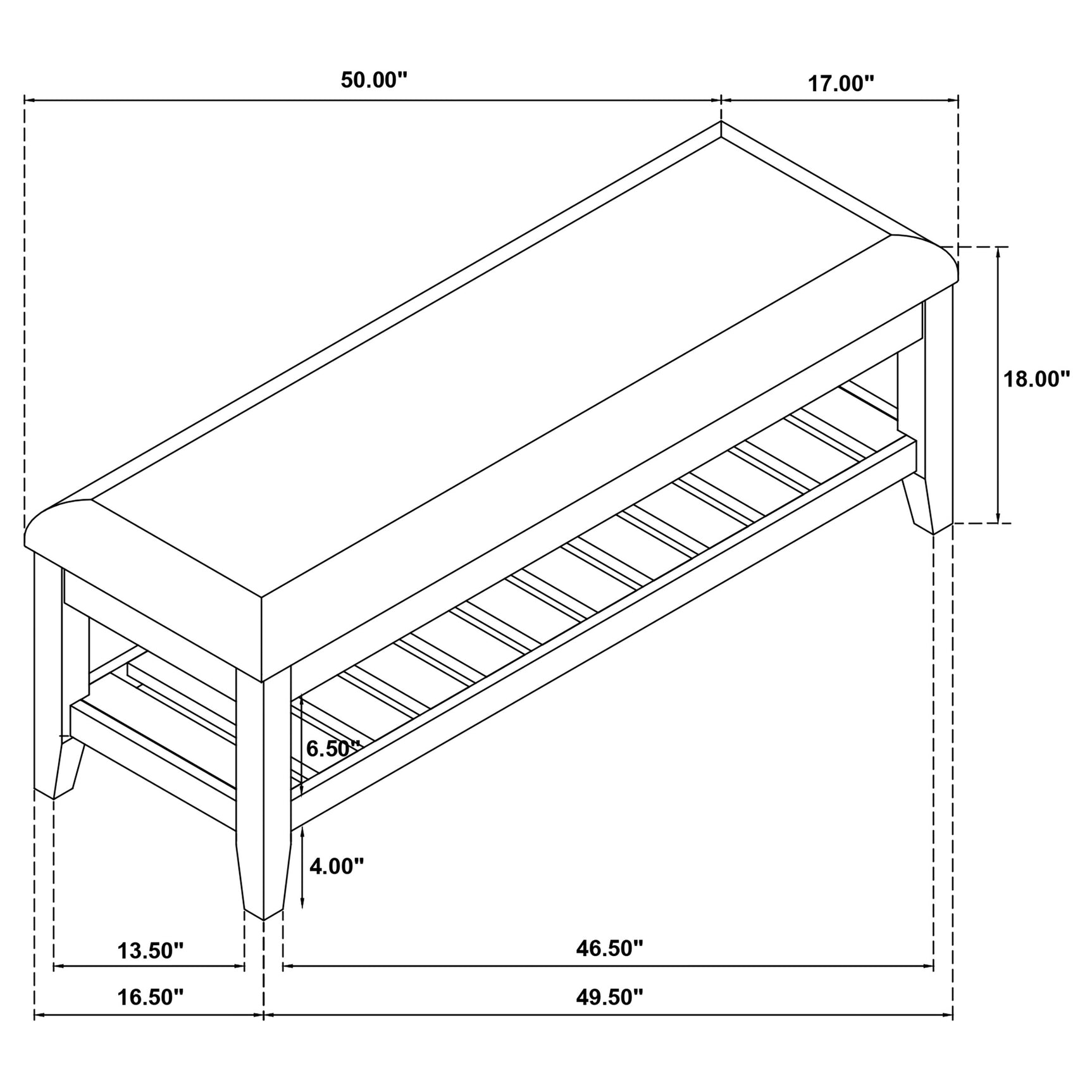 Bexhill Upholstered Rectangular Bench with Shelf White - Tampa Furniture Outlet