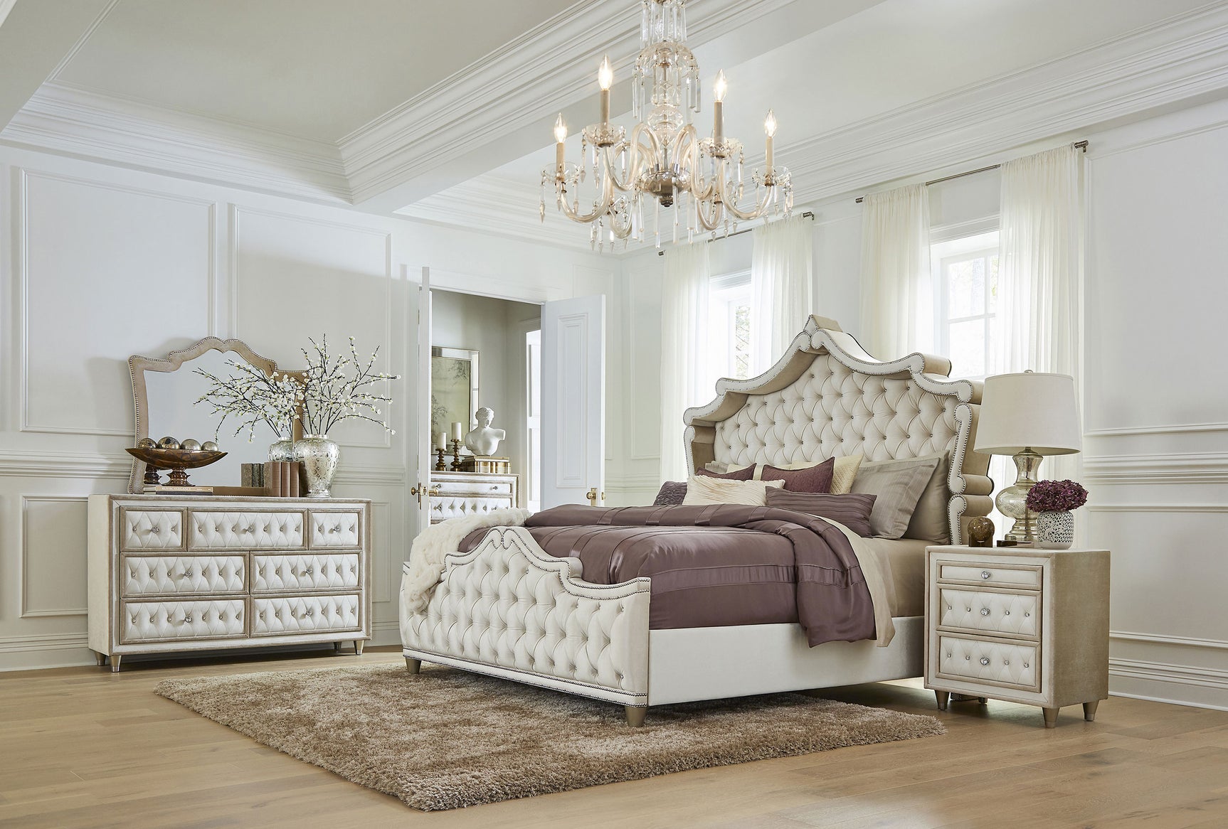 Tampa Furniture Outlet - Coaster - Antonella 5-piece Eastern King Bedroom Set Ivory - 223521KE-S5