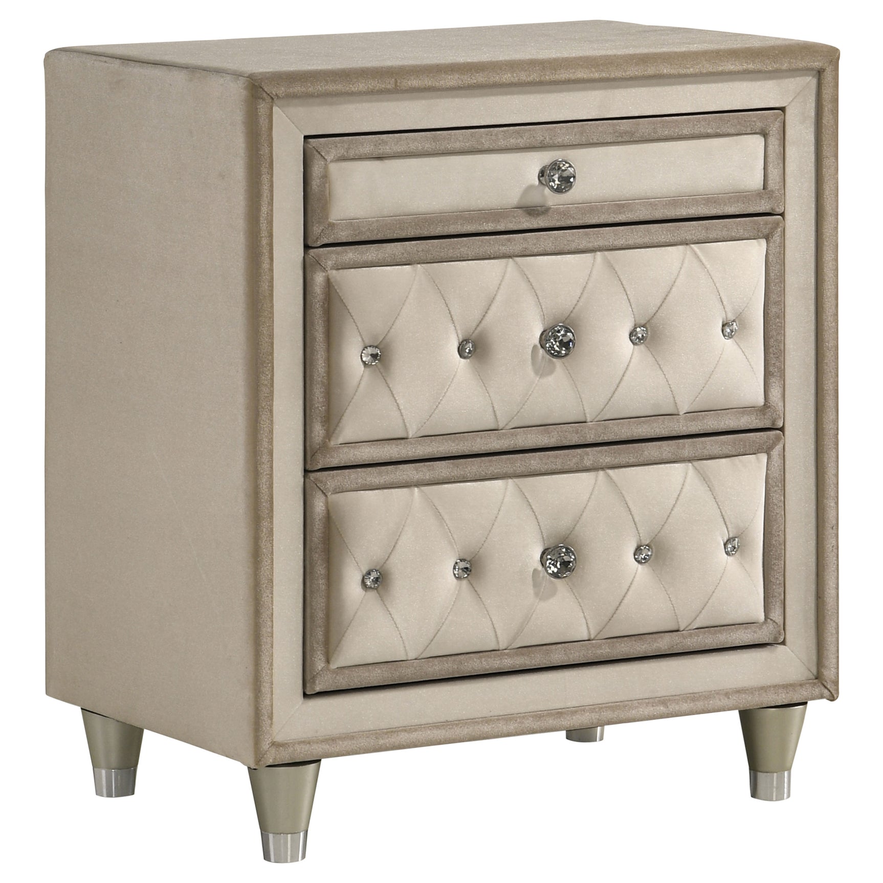Tampa Furniture Outlet - Coaster - Antonella Upholstered 3-drawer Nightstand Ivory and Camel - 223522