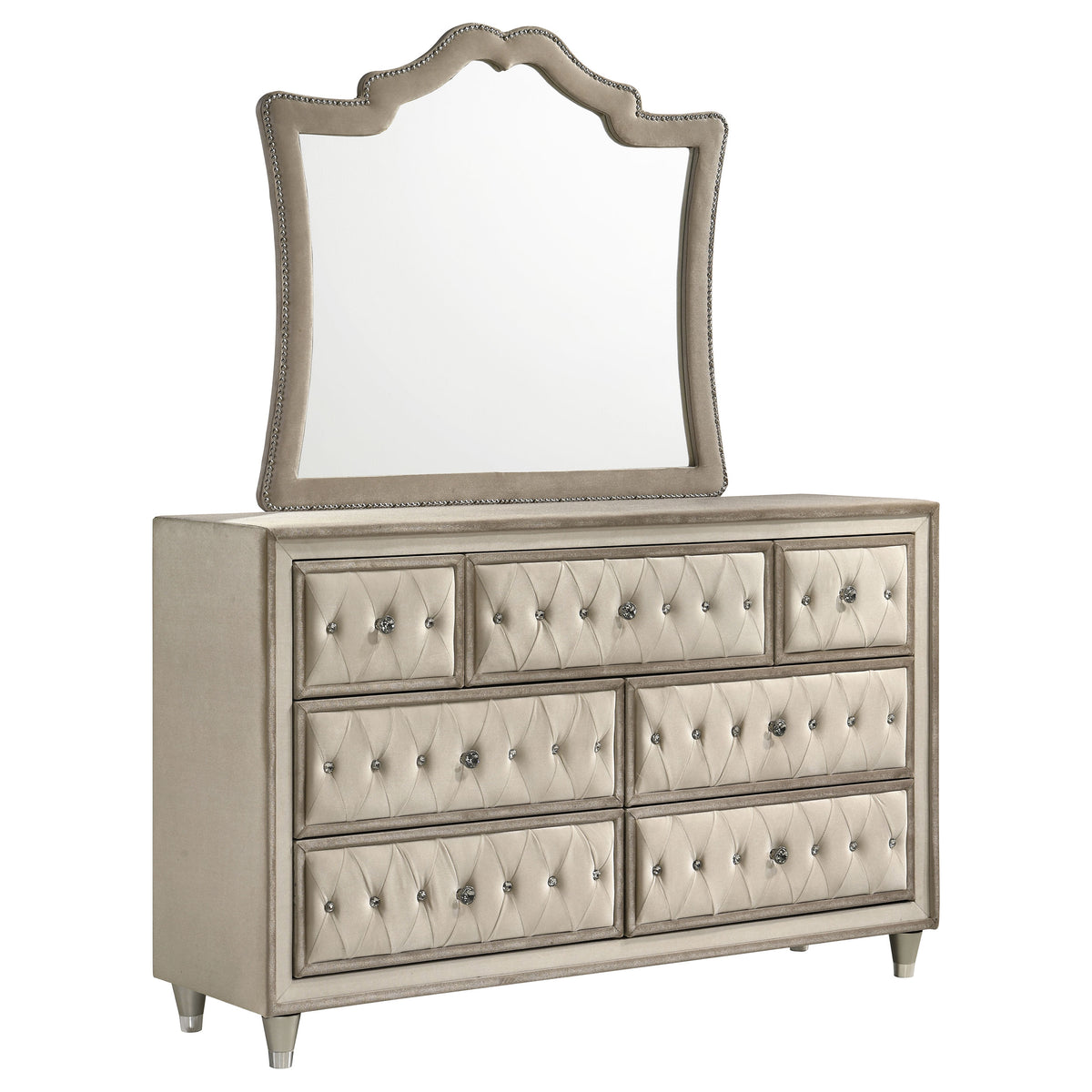 Tampa Furniture Outlet - Coaster - Antonella 7-drawer Upholstered Dresser with Mirror Ivory - 223523M