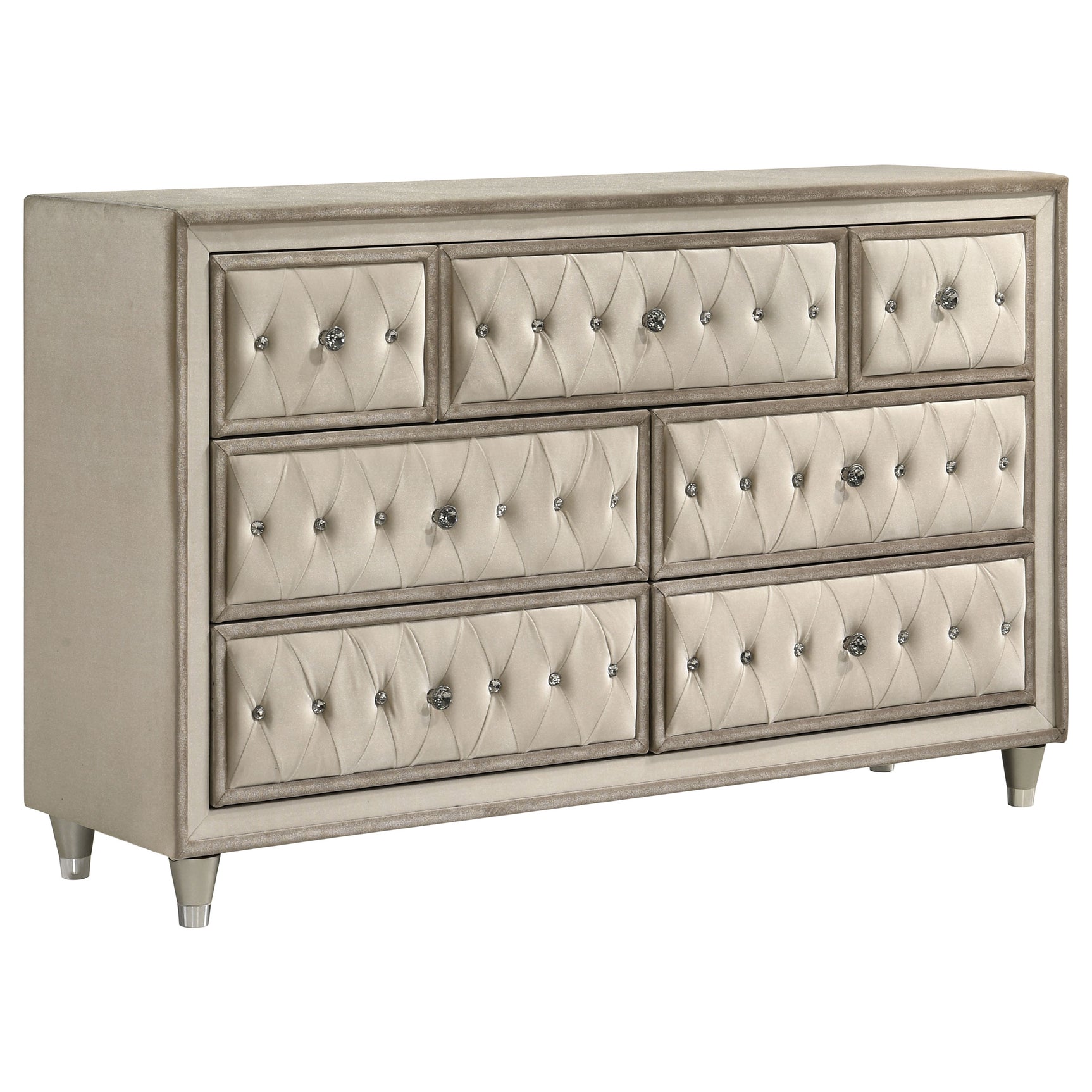 Tampa Furniture Outlet - Coaster - Antonella 7-drawer Upholstered Dresser Ivory and Camel - 223523