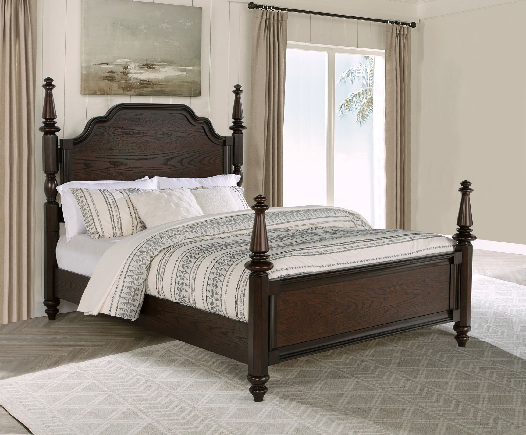 Andover 63-inch Four Poster California King Bed Dark Oak - Tampa Furniture Outlet