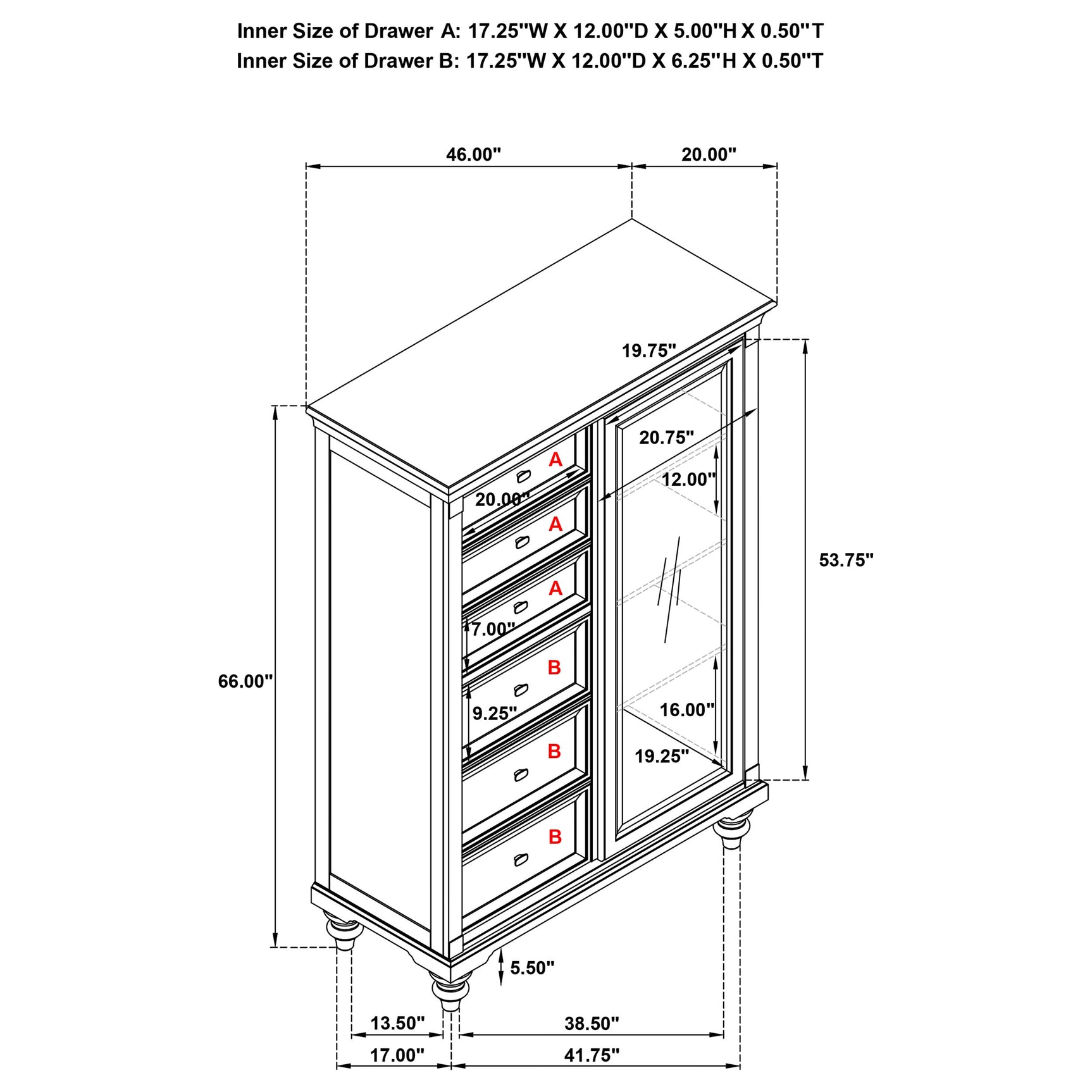 Andover 6-drawer Tempered Glass Door Chest Dark Oak - Tampa Furniture Outlet