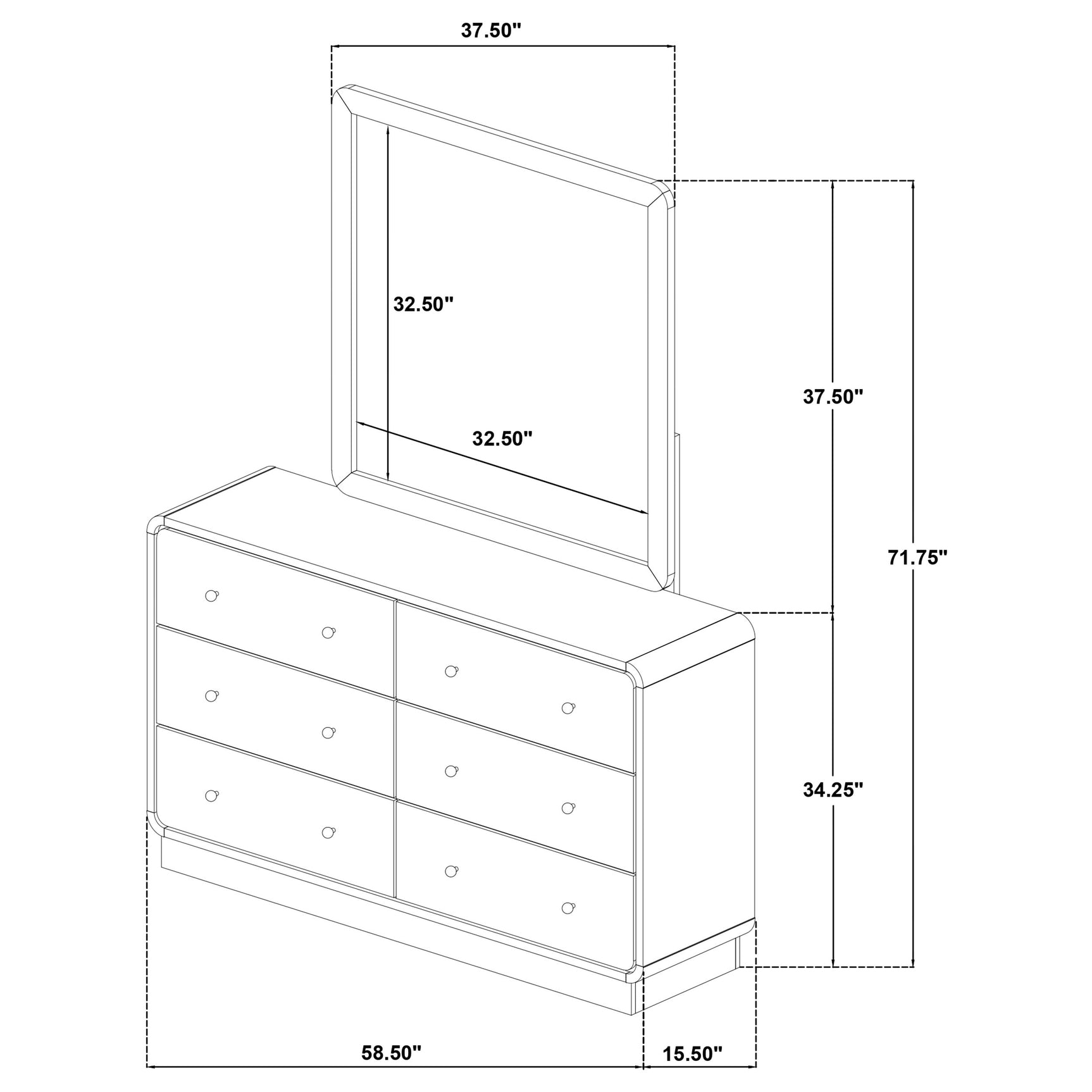 Cavelle 6-drawer Dresser and Mirror Black - Tampa Furniture Outlet