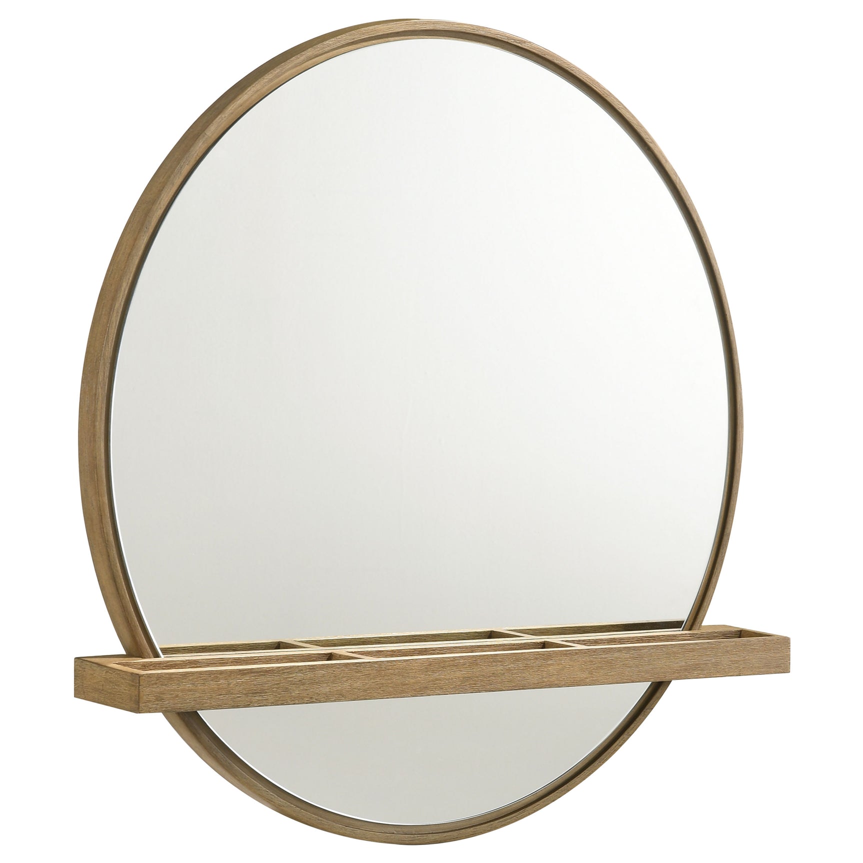 Tampa Furniture Outlet - Coaster - Arini Round Vanity Wall Mirror with Shelf Sand Wash - 224308