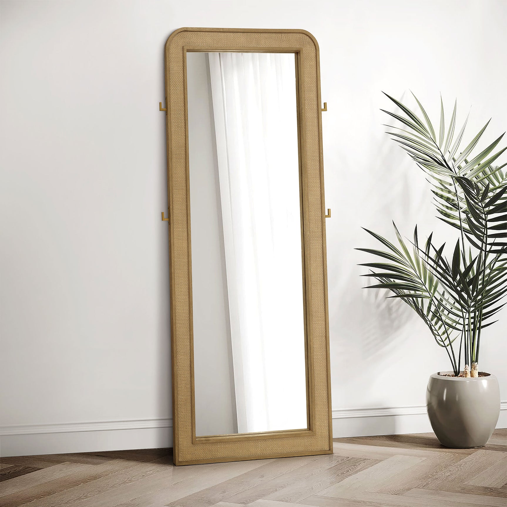 Arini Cane Weave Full Length Standing Floor Mirror Sand Wash - Tampa Furniture Outlet