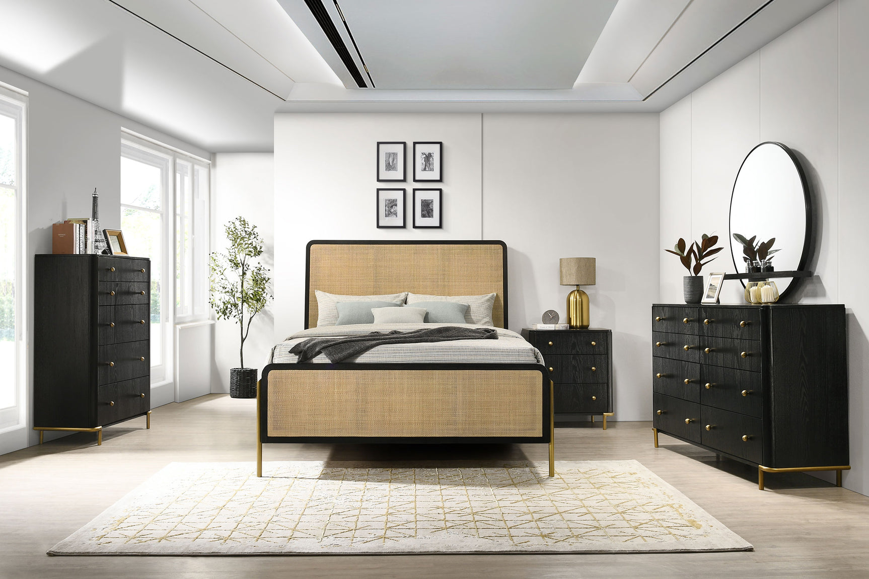 Tampa Furniture Outlet - Coaster - Arini 5-piece California King Bedroom Set Black and Natural - 224330KW-S5