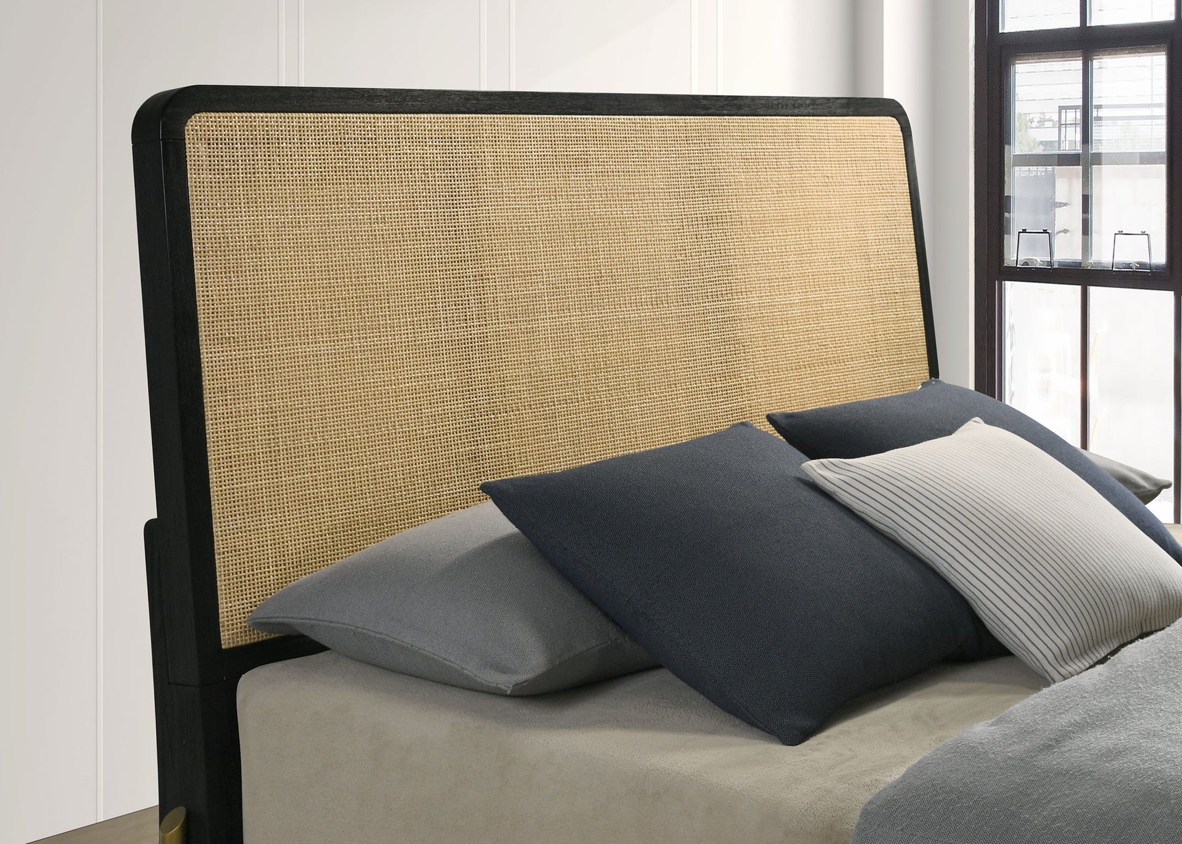 Arini Rattan Queen Panel Bed Black and Natural - Tampa Furniture Outlet