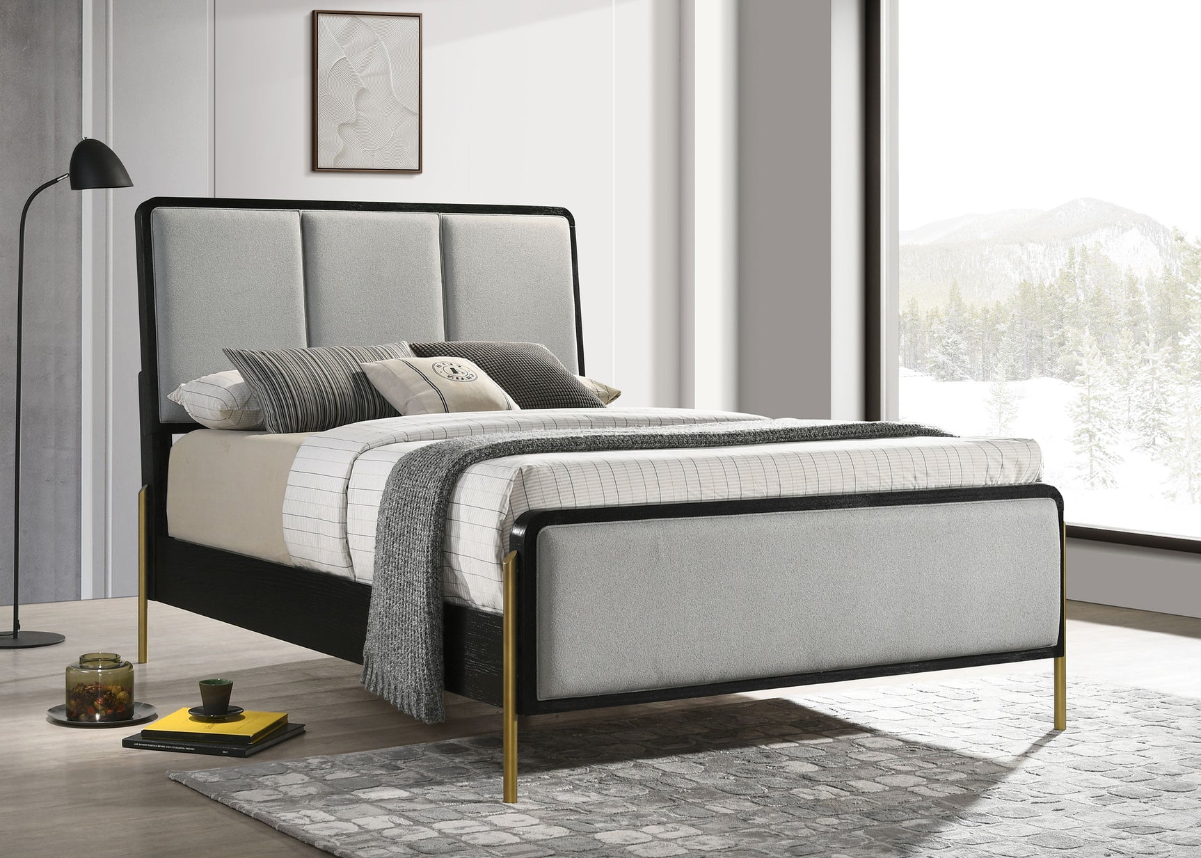 Arini Upholstered Eastern King Panel Bed Black and Grey - Tampa Furniture Outlet