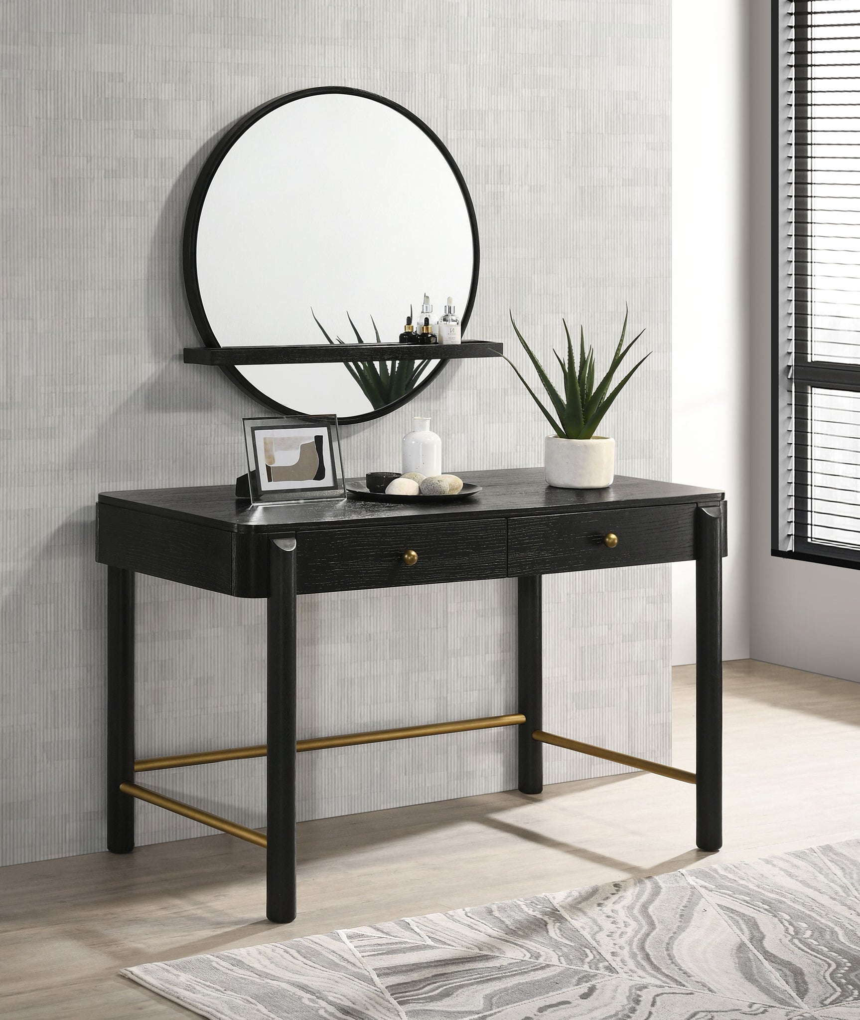 Arini 2-drawer Vanity Desk Makeup Table Black - Tampa Furniture Outlet
