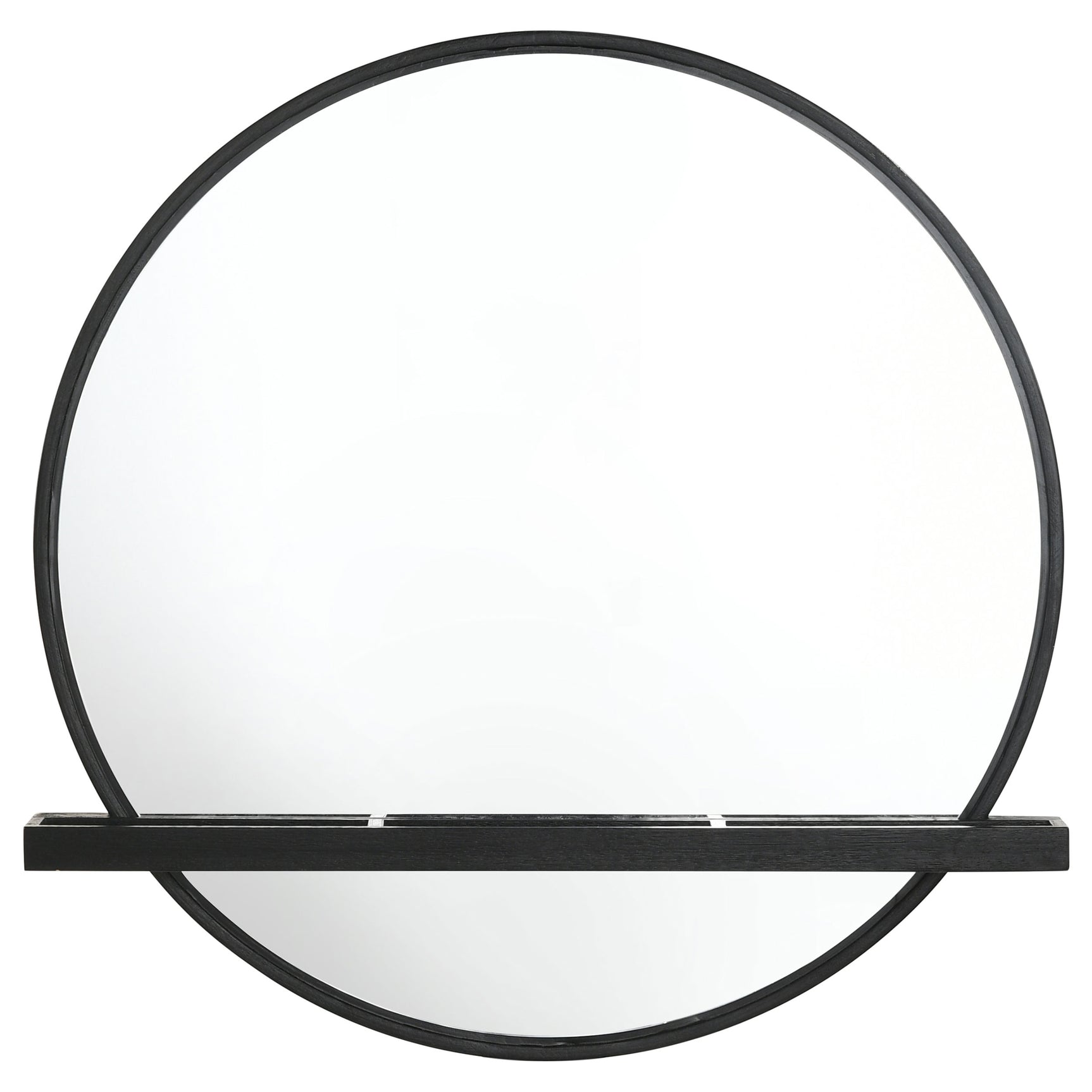 Arini Round Vanity Wall Mirror with Shelf Black - Tampa Furniture Outlet