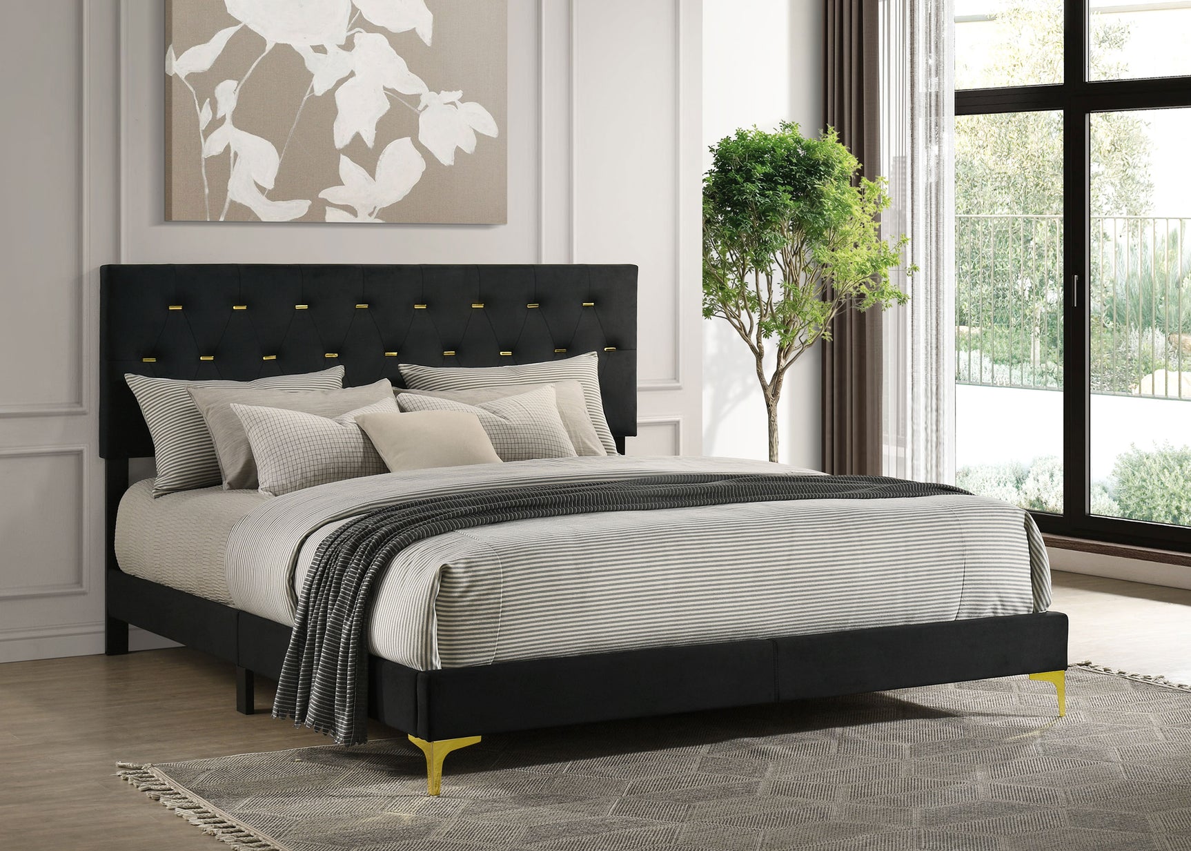 Kendall Upholstered Eastern King Panel Bed Black - Tampa Furniture Outlet