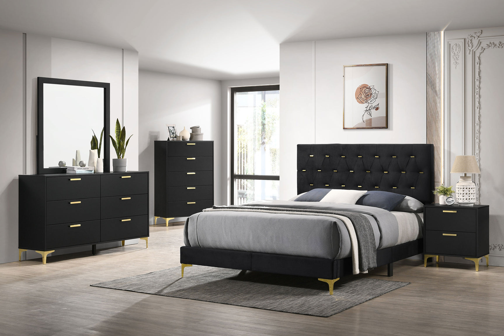 Kendall Upholstered Eastern King Panel Bed Black - Tampa Furniture Outlet