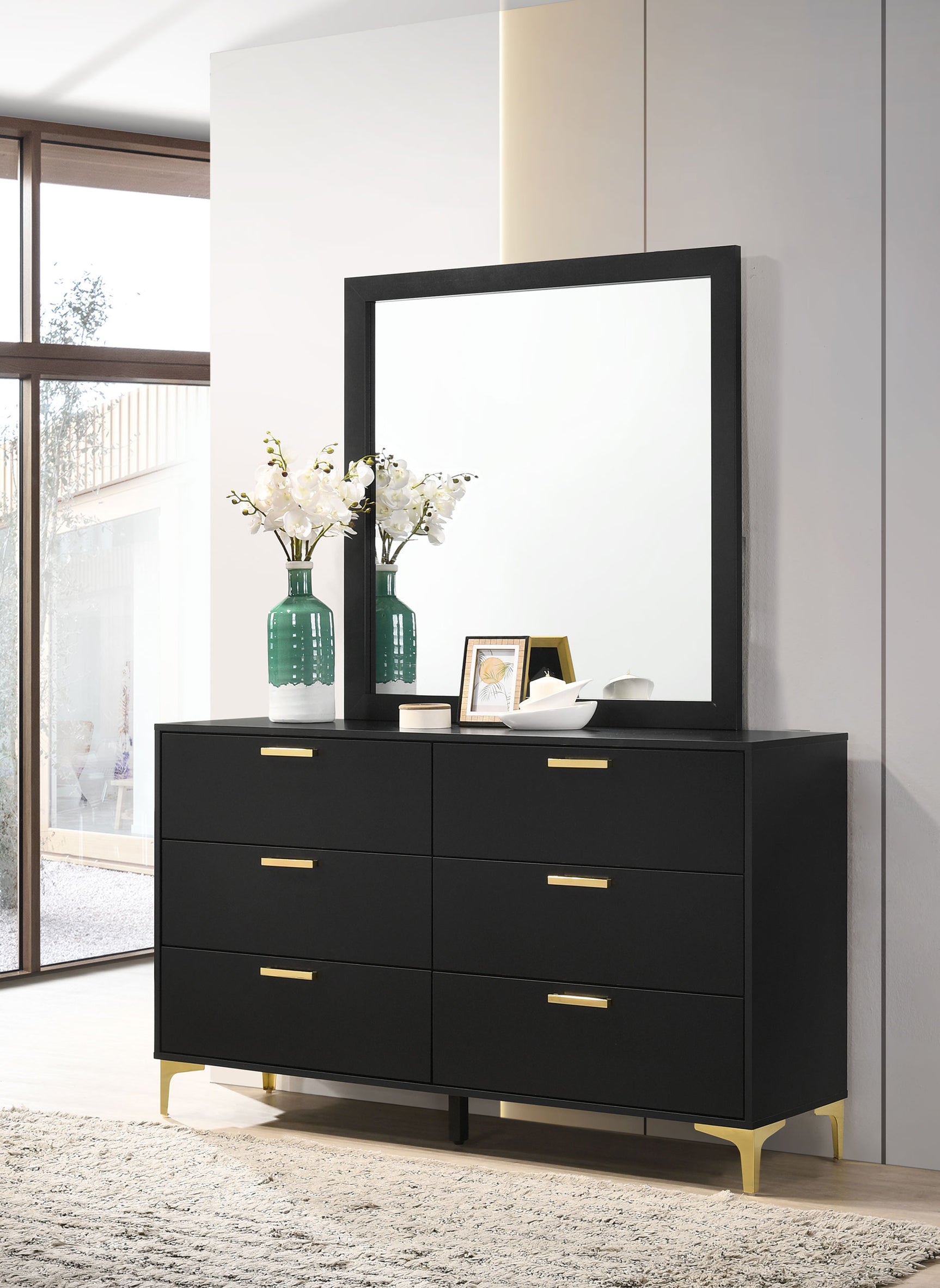 Kendall 6-drawer Dresser with Mirror Black - Tampa Furniture Outlet