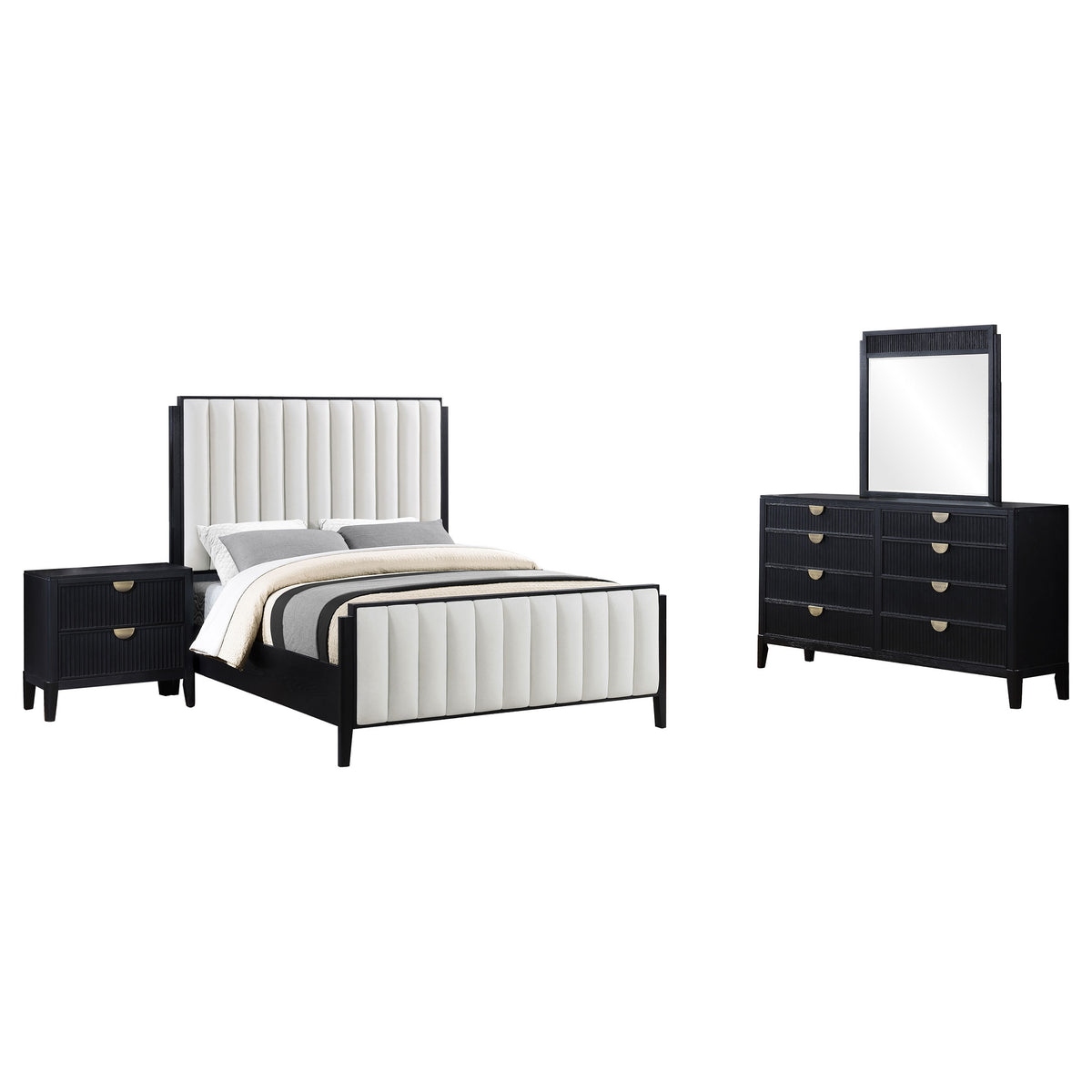 Brookmead 4-piece Upholstered Cal King Bedroom Set Black