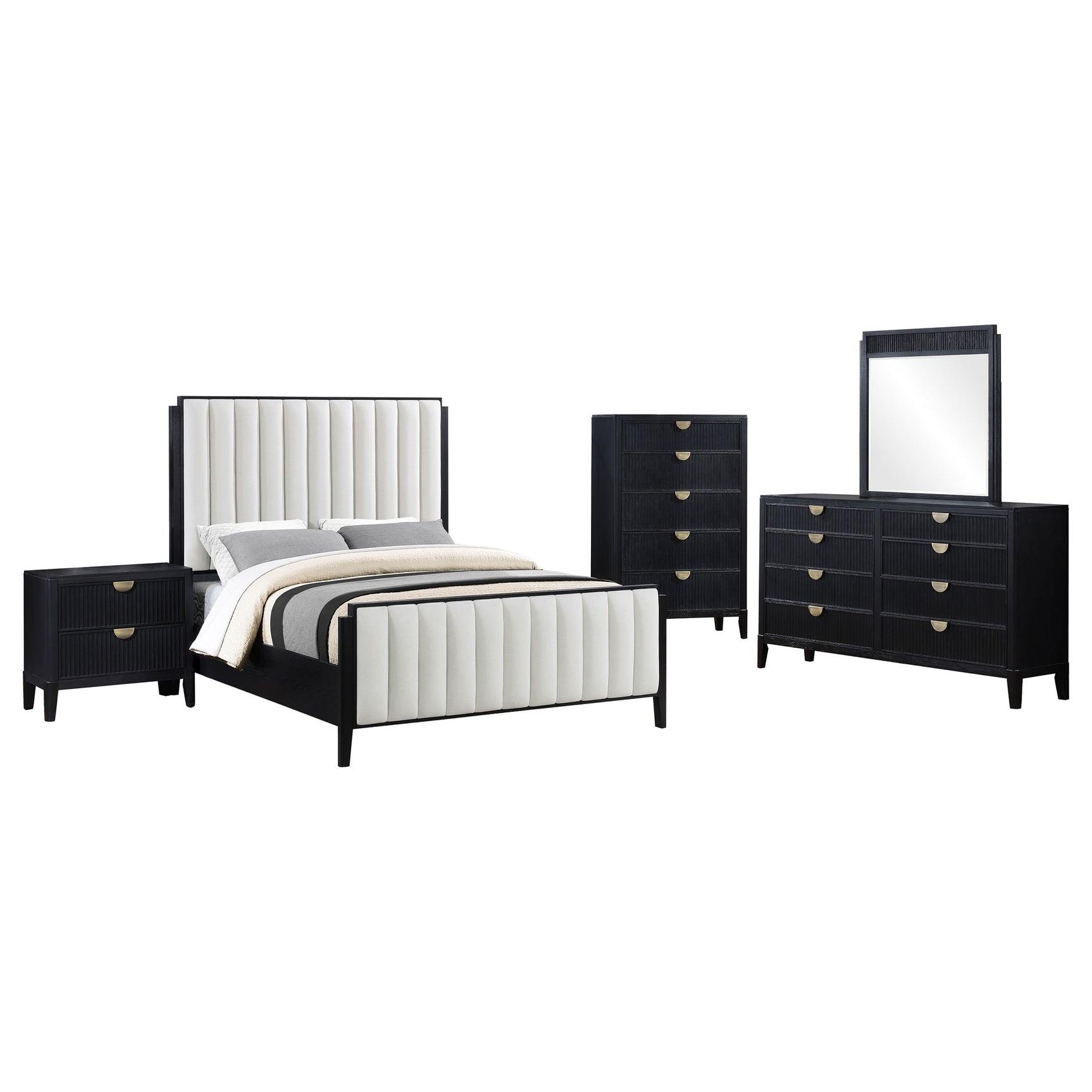 Brookmead 5-piece Upholstered Cal King Bedroom Set Black
