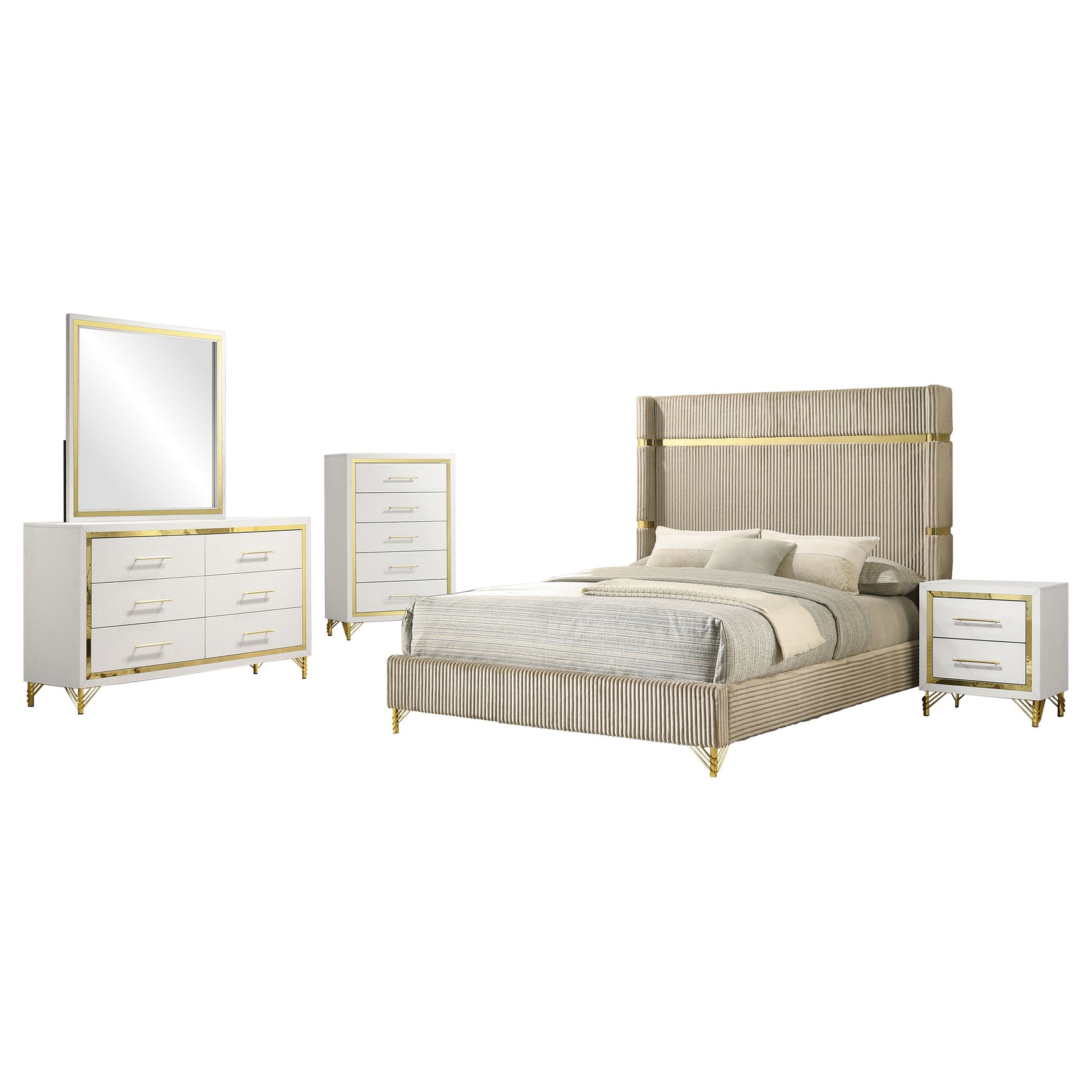 Lucia 5-piece Eastern King Bedroom Set Beige and White - Tampa Furniture Outlet