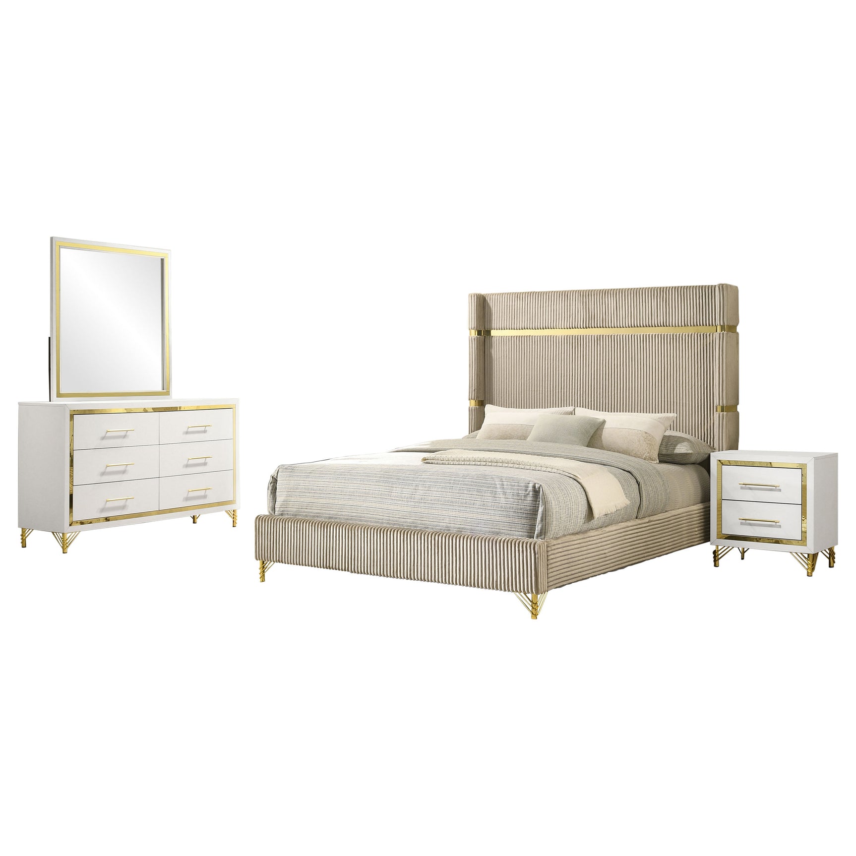 Lucia 4-piece Queen Bedroom Set Beige and White - Tampa Furniture Outlet