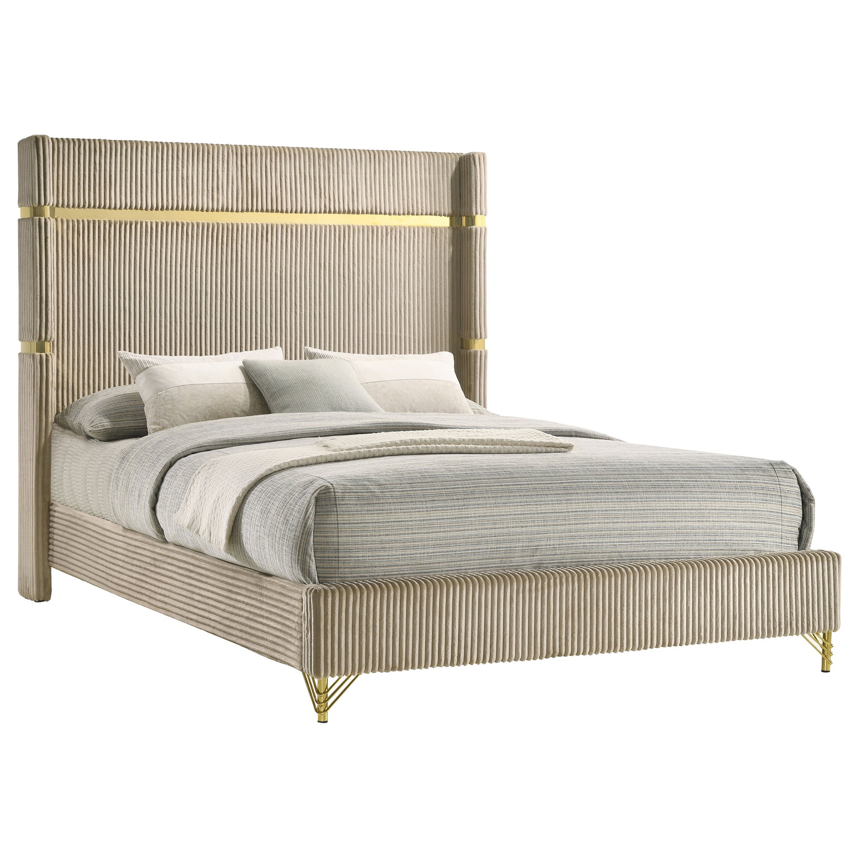 Lucia 61-inch Upholstered Queen Wingback Bed Beige - Tampa Furniture Outlet