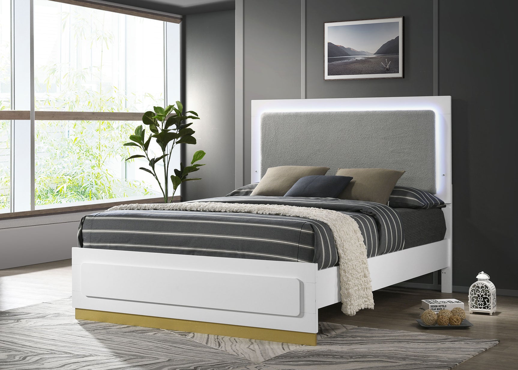 Caraway Wood Queen LED Panel Bed White - Tampa Furniture Outlet