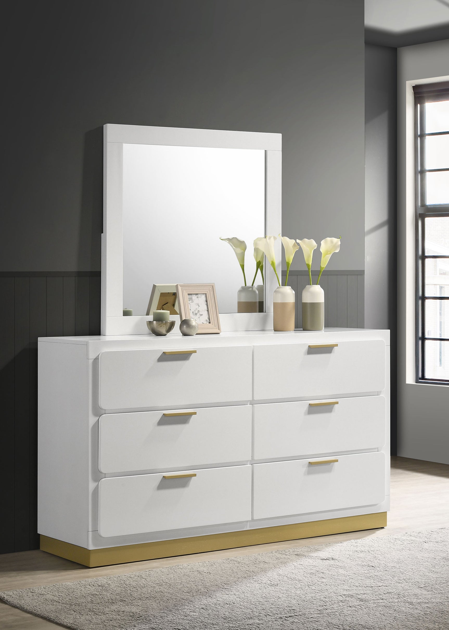 Caraway 6-drawer Dresser with Mirror White - Tampa Furniture Outlet