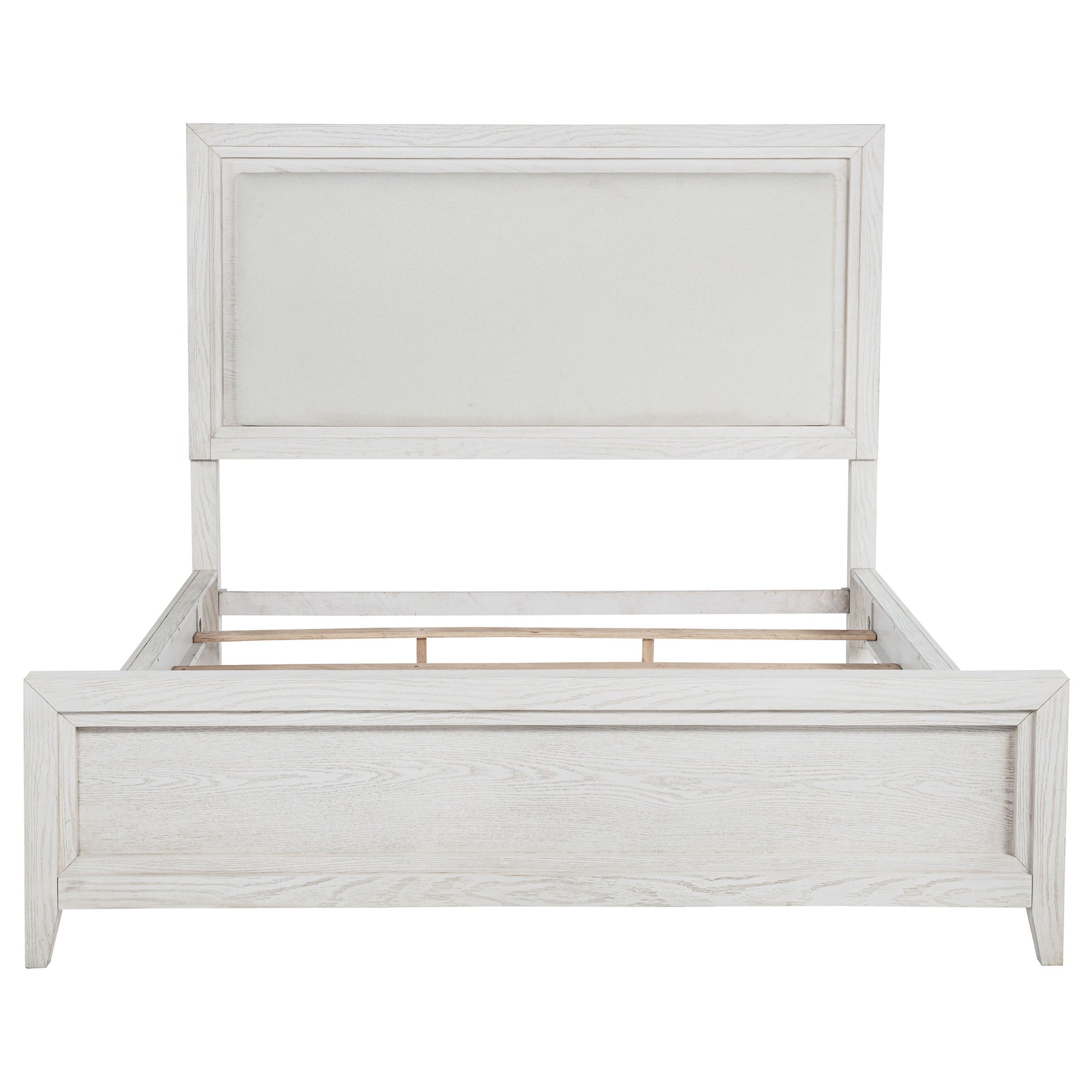 Marielle Eastern King Upholstered Panel Bed Distressed White - Tampa Furniture Outlet