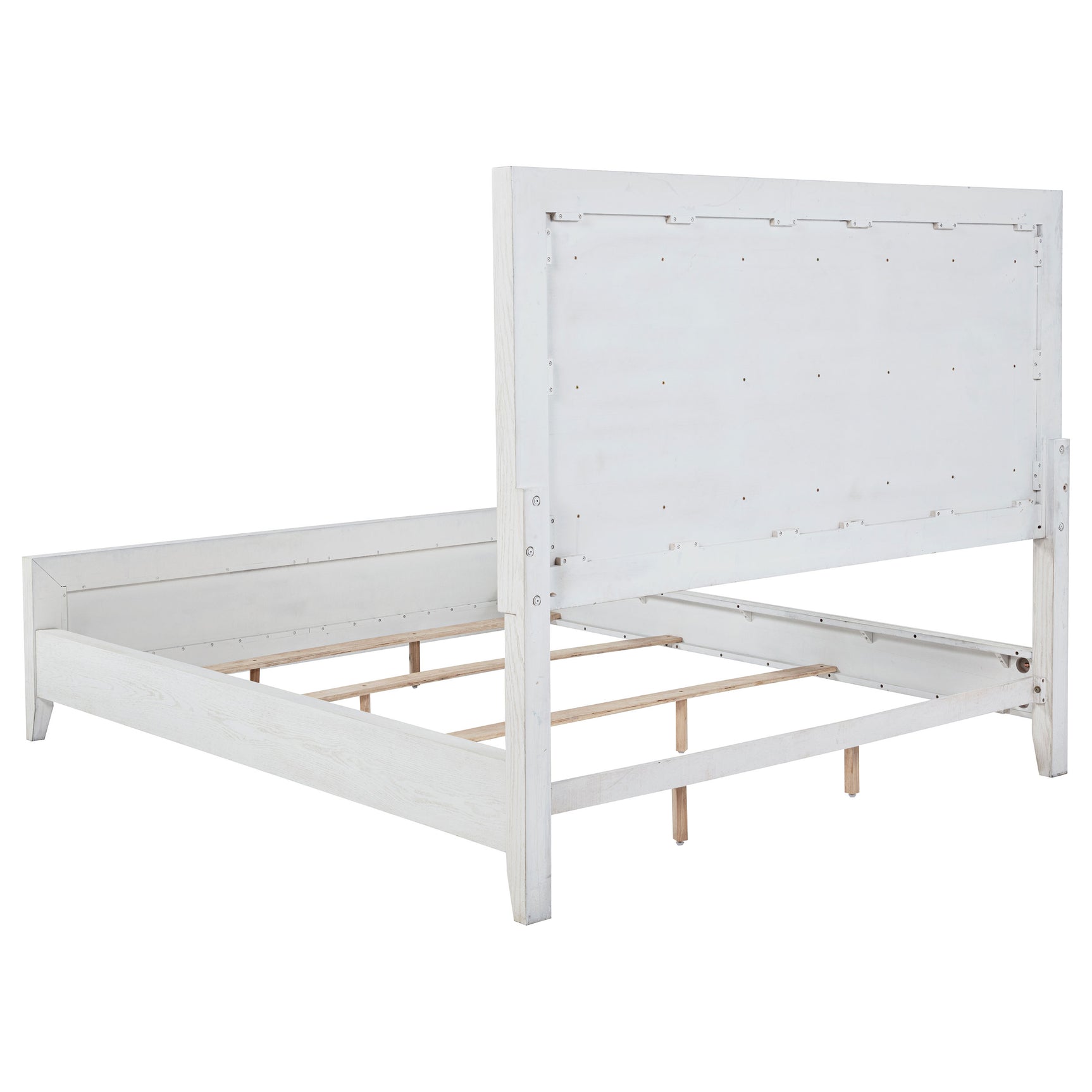 Marielle Eastern King Upholstered Panel Bed Distressed White - Tampa Furniture Outlet