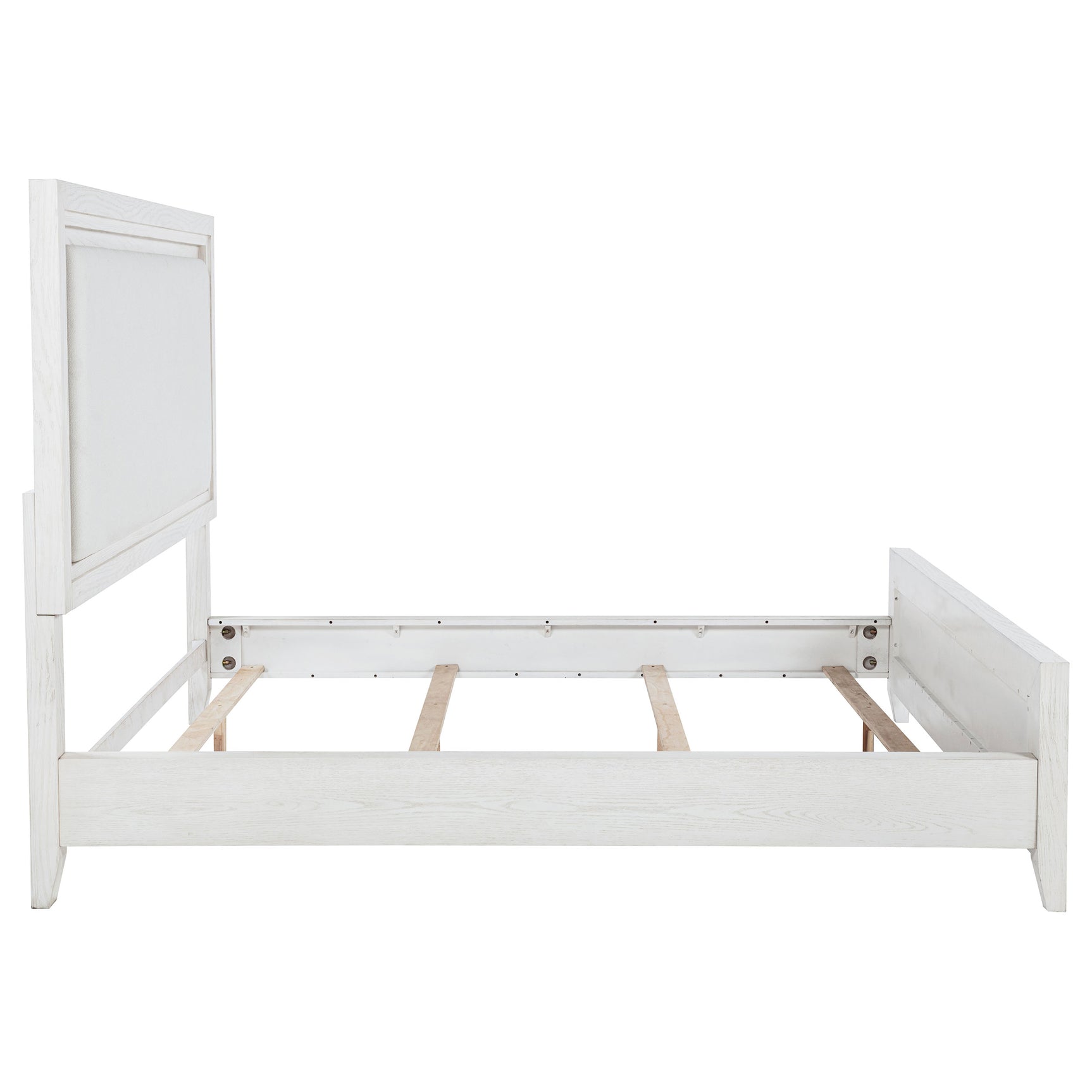 Marielle Eastern King Upholstered Panel Bed Distressed White - Tampa Furniture Outlet