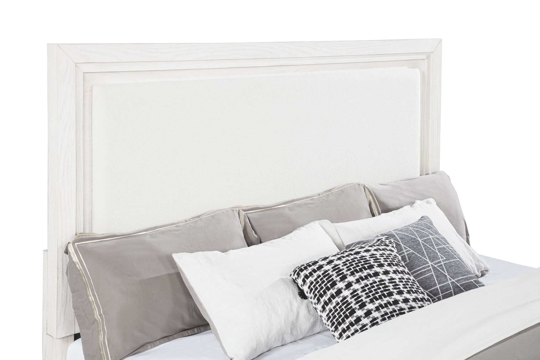 Marielle Eastern King Upholstered Panel Bed Distressed White - Tampa Furniture Outlet