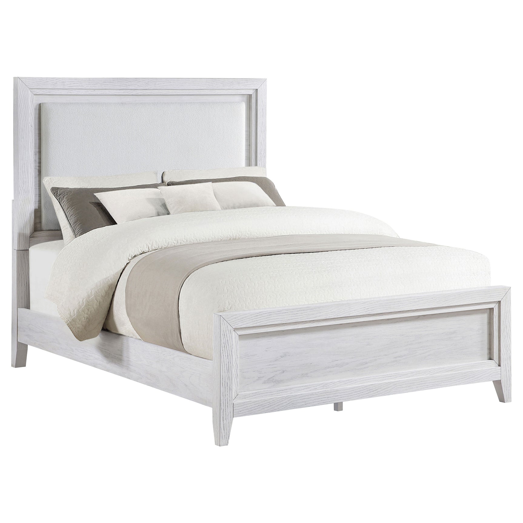 Marielle California King Panel Upholstered Bed Distressed White - Tampa Furniture Outlet