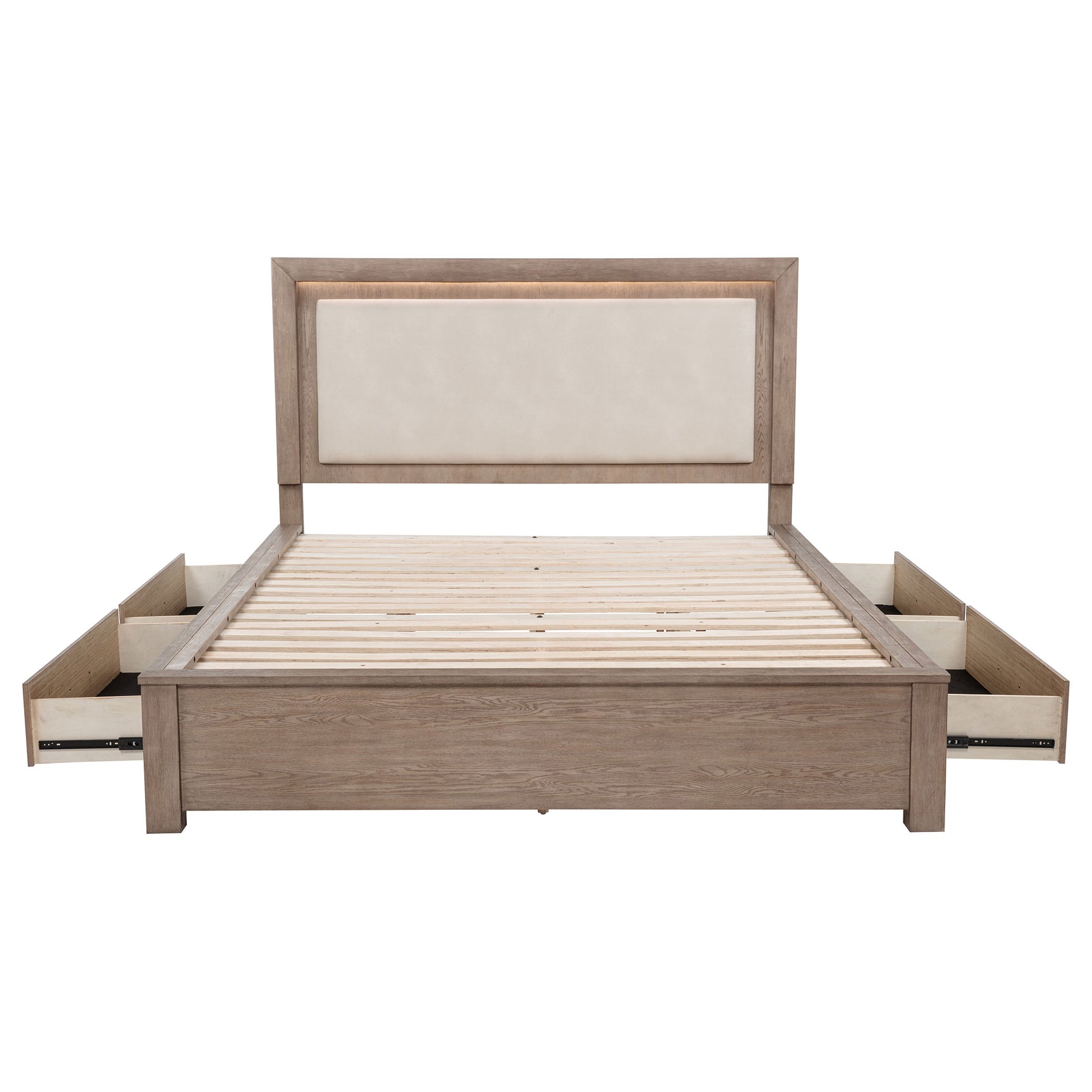 Kenora 56-inch Eastern King LED Storage Bed Barley Brown - Tampa Furniture Outlet