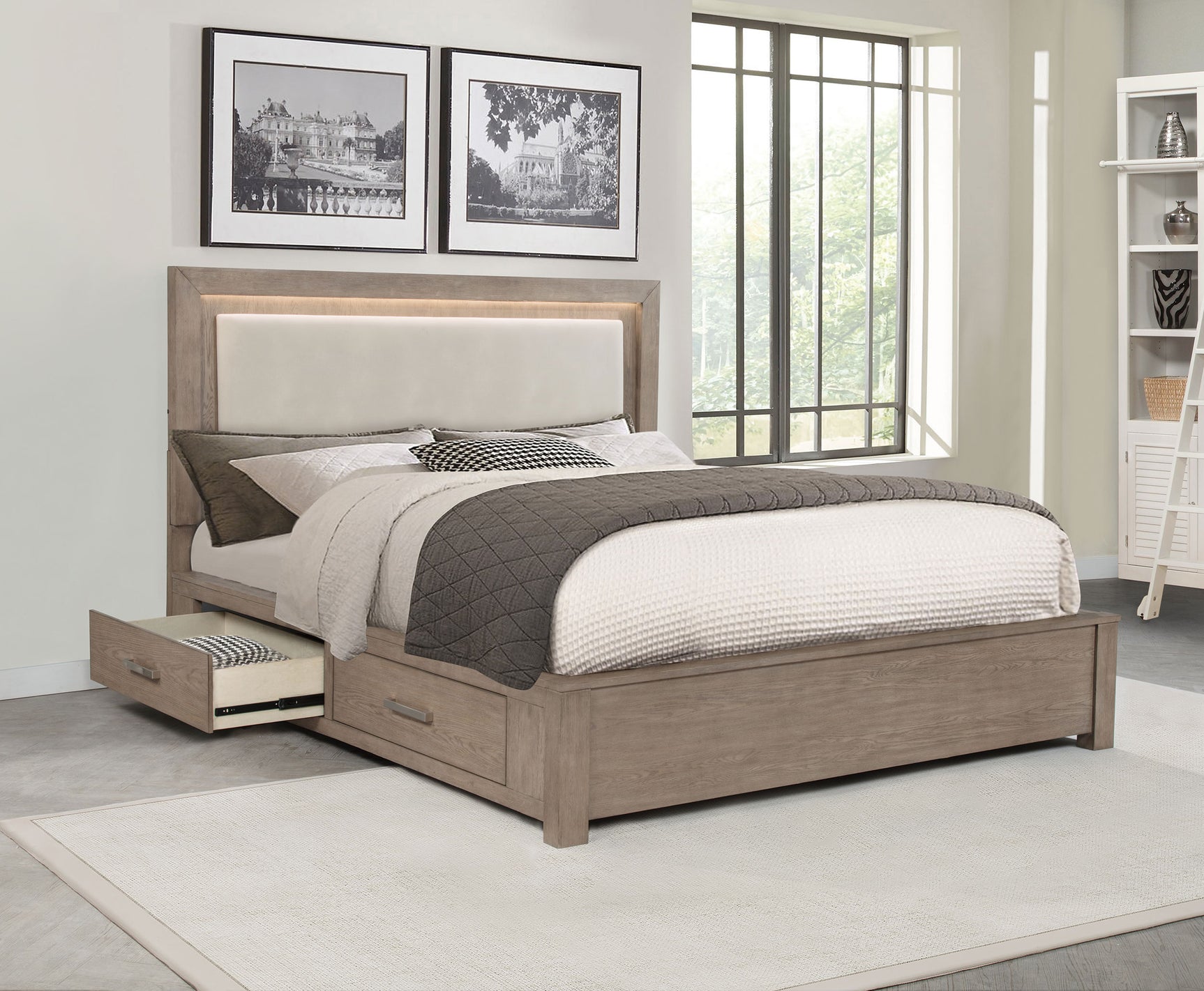 Kenora 56-inch California King LED Storage Bed Barley Brown - Tampa Furniture Outlet