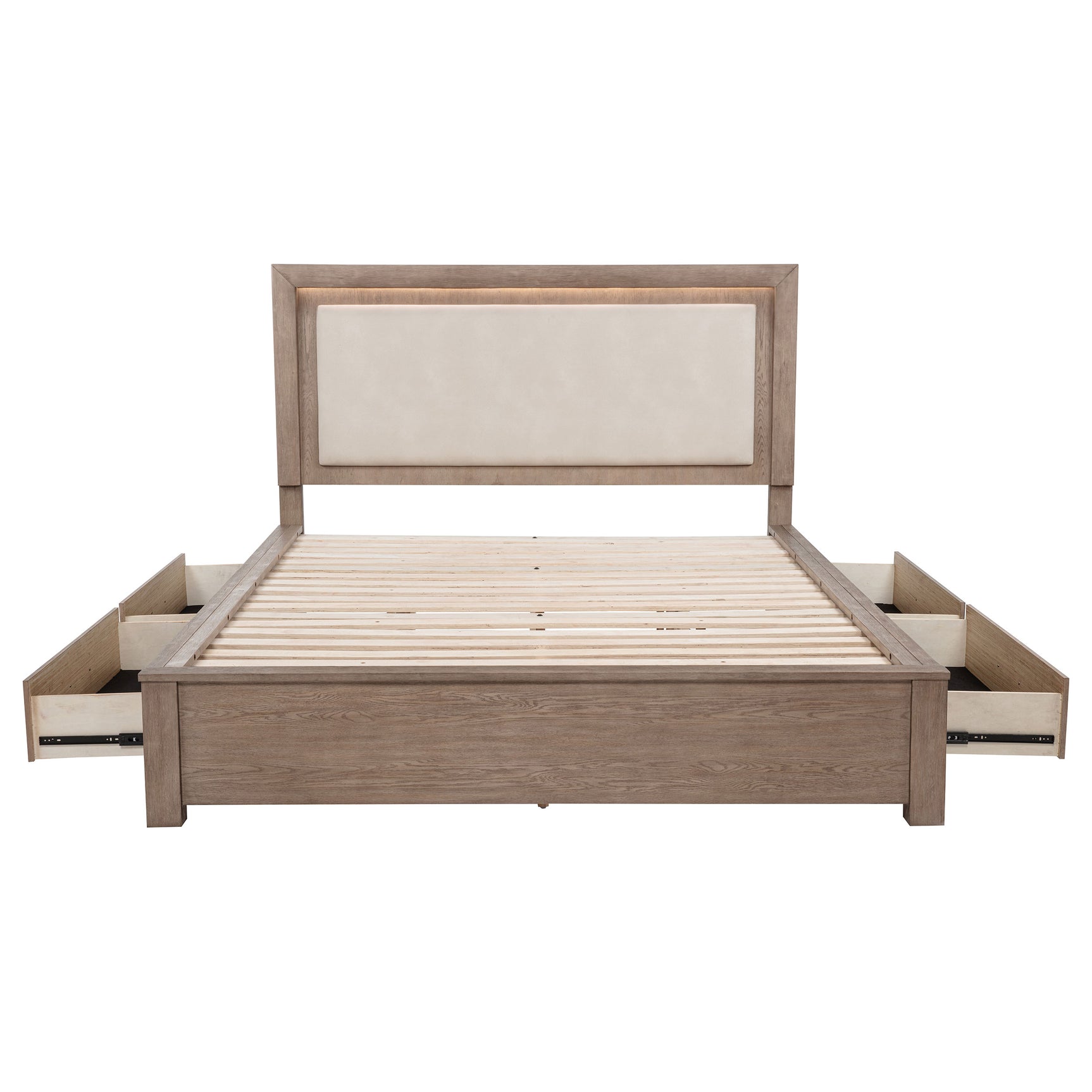 Kenora 56-inch California King LED Storage Bed Barley Brown - Tampa Furniture Outlet