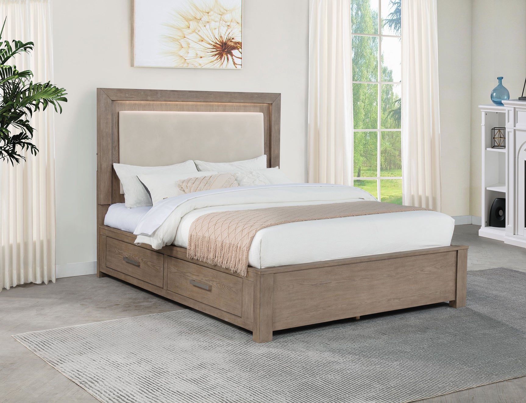 Kenora 56-inch Queen LED Storage Bed Barley Brown - Tampa Furniture Outlet