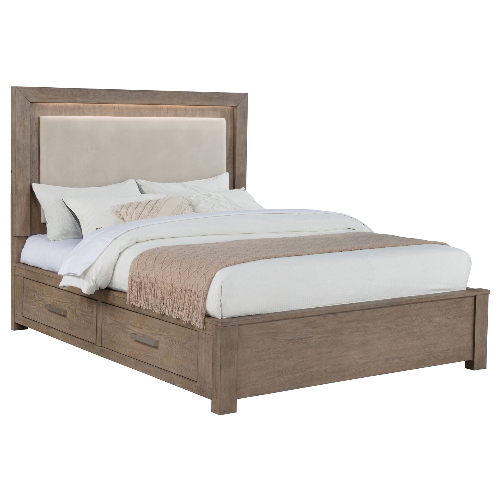 Kenora 56-inch Queen LED Storage Bed Barley Brown - Tampa Furniture Outlet
